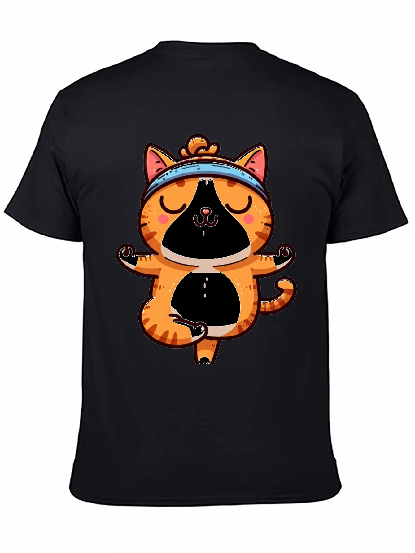 Black Yoga Cat T-Shirt - Meditating Feline Tee view 4