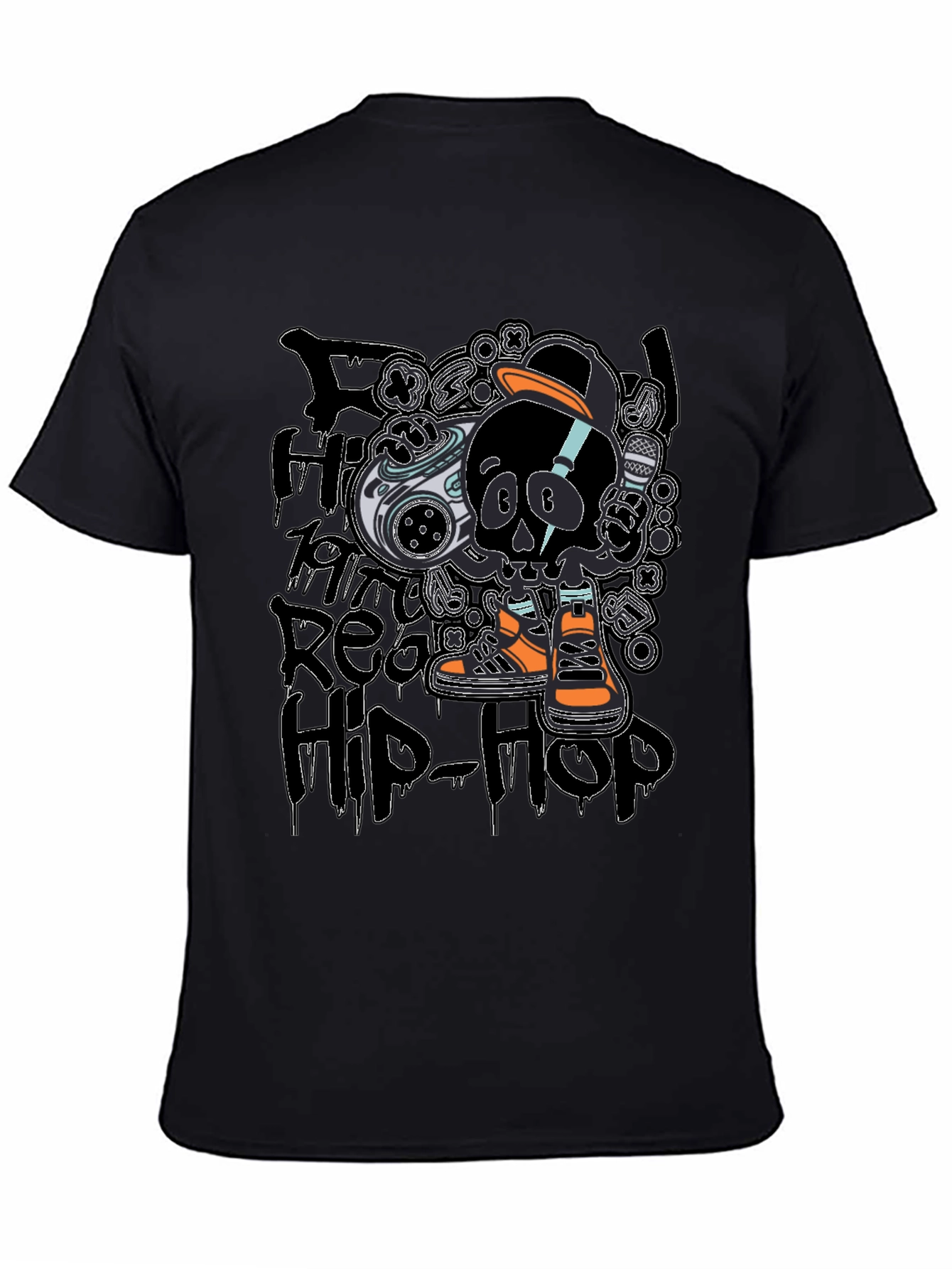 Black Hip-Hop Skull T-Shirt - Black view 4