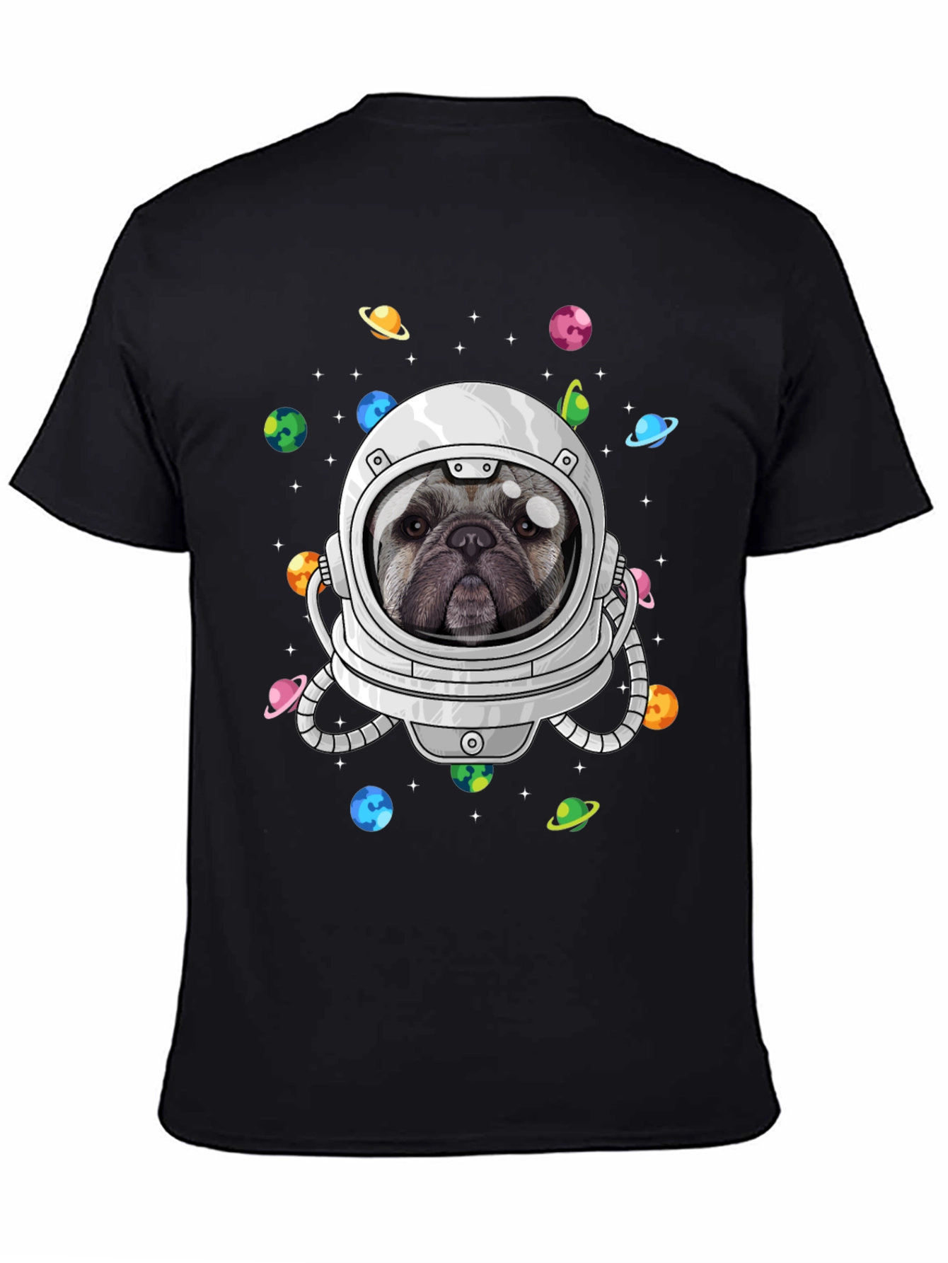Black Pug Astronaut T-Shirt - Galaxy Dog Space Tee view 4