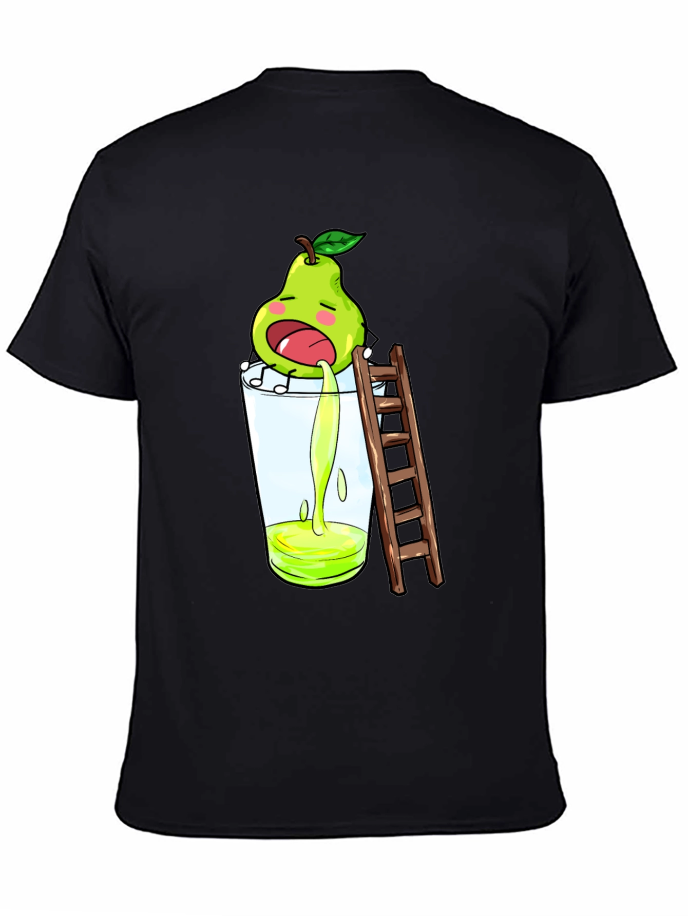 Black Funny Pear Juice Cartoon Black T-Shirt view 4