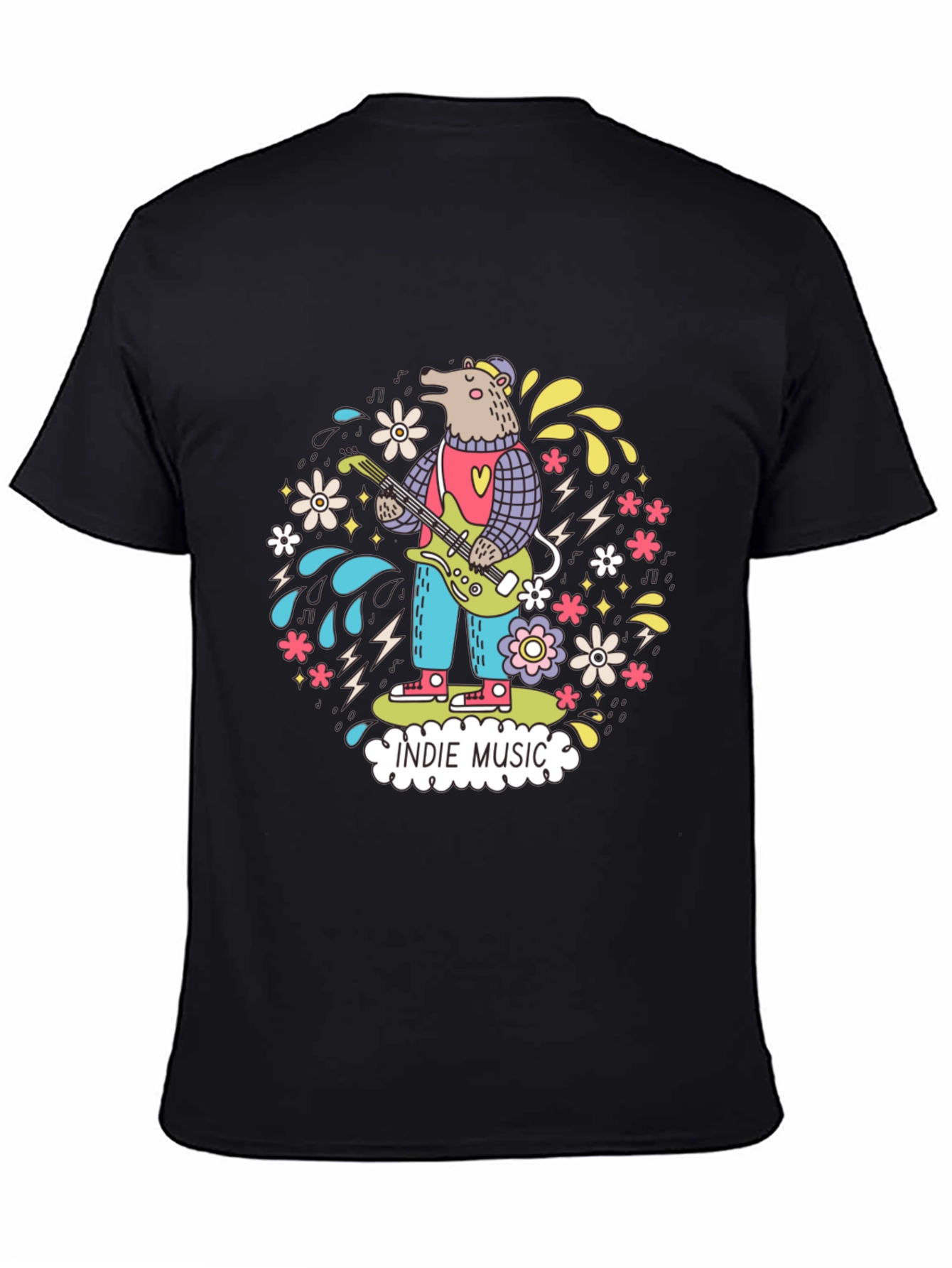 Black Indie Music Bear Graphic T-Shirt view 4