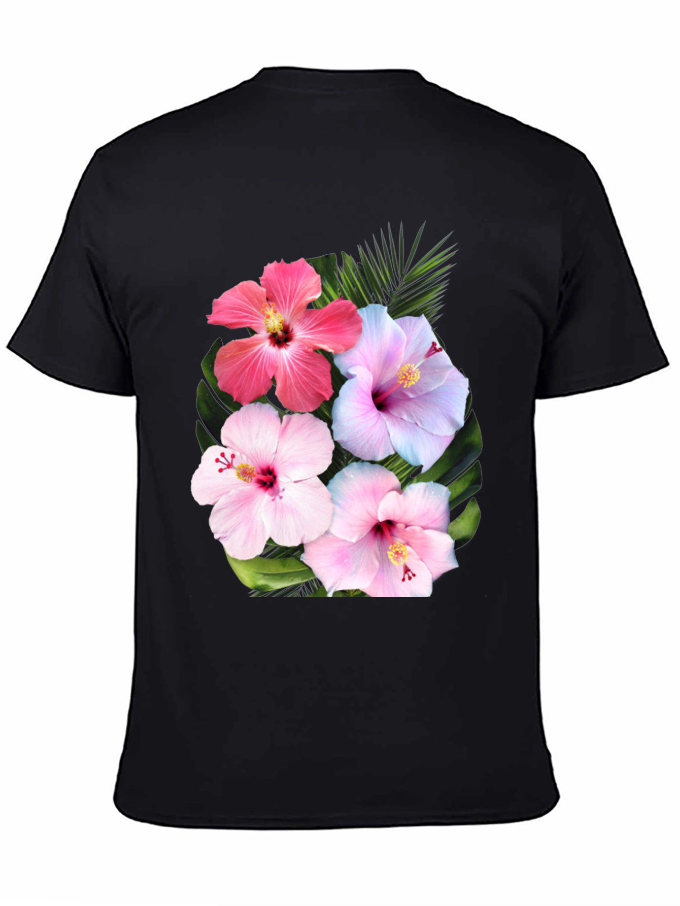 Black Floral Hibiscus Graphic T-Shirt view 4
