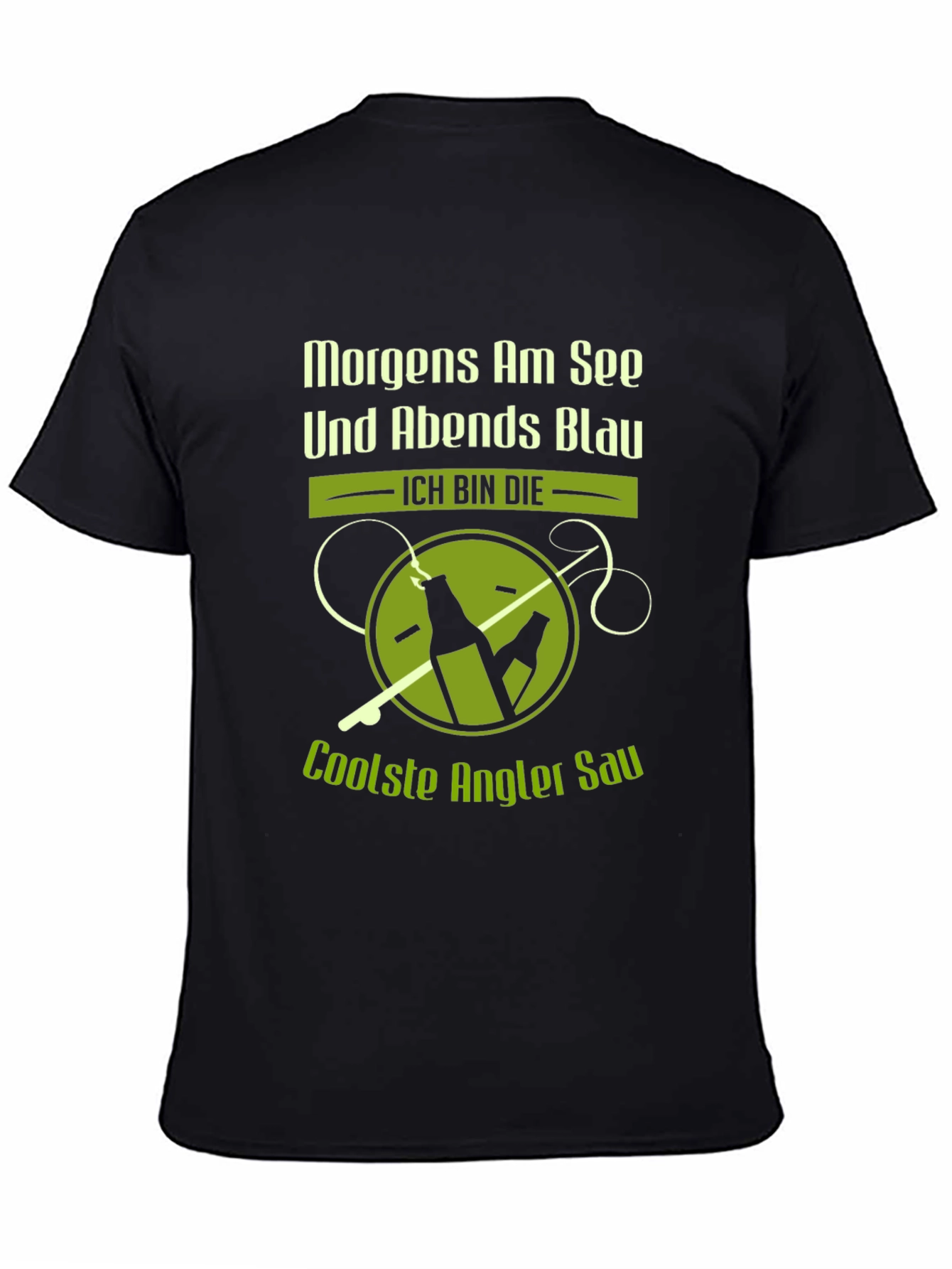 Black Fishing Humor T-Shirt - Morgens Am See Und Abends Blau view 4