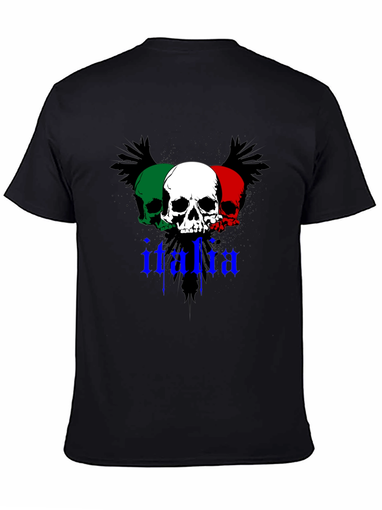 Black Italia Skull Graphic Tee - Black Crew Neck T-Shirt view 4