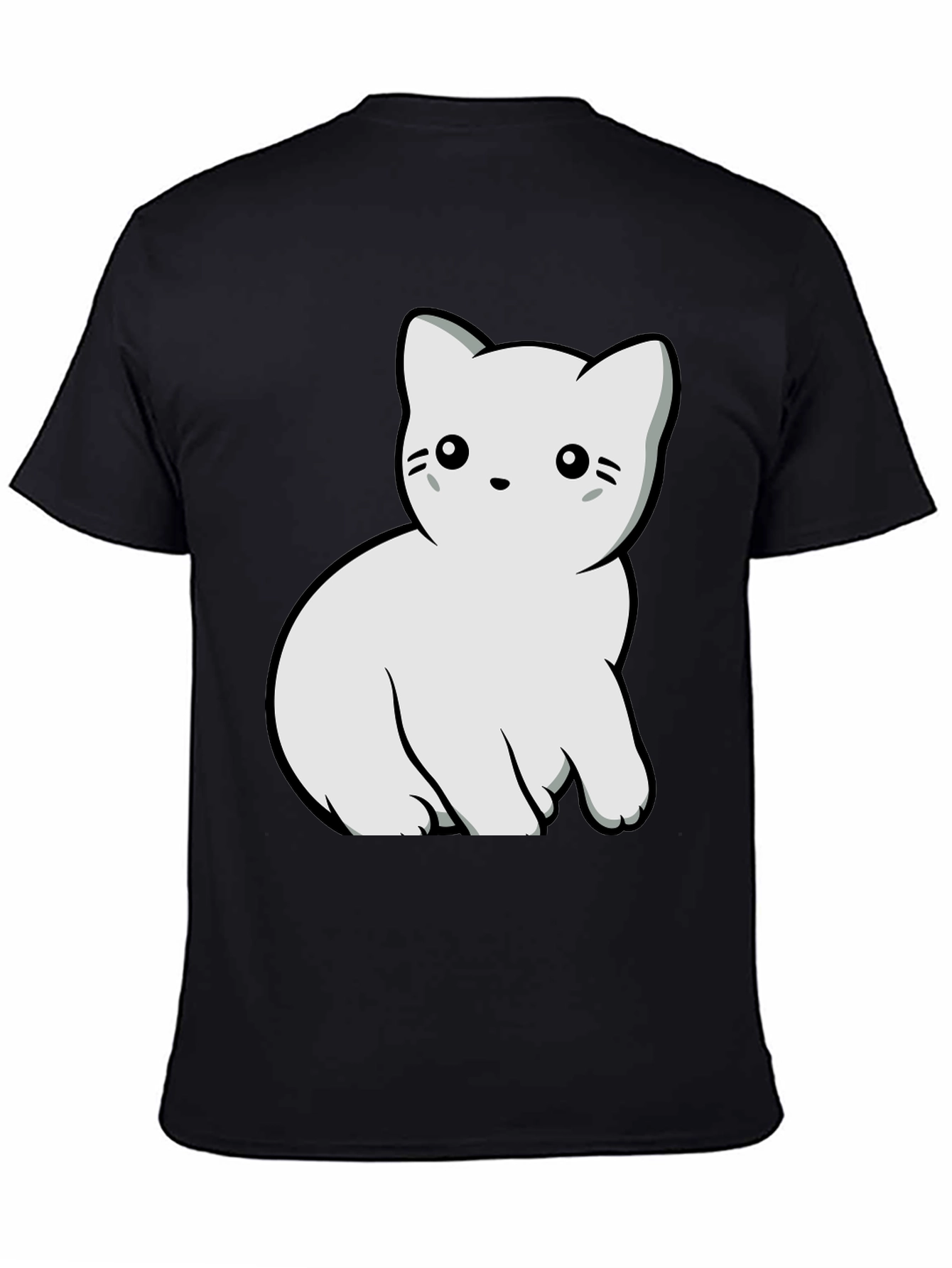 Black Cute Cat Graphic T-Shirt - Black Cotton Blend Tee view 4