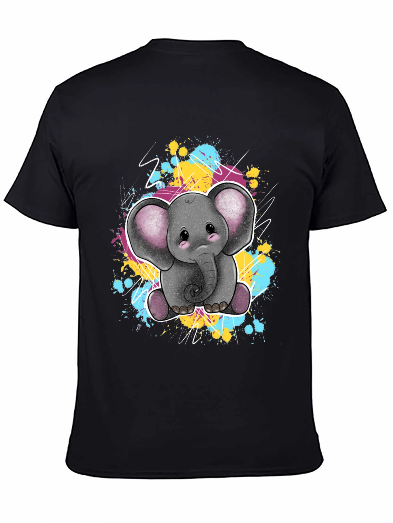 Black Cute Elephant Graphic Tee - Unisex Black T-Shirt view 4