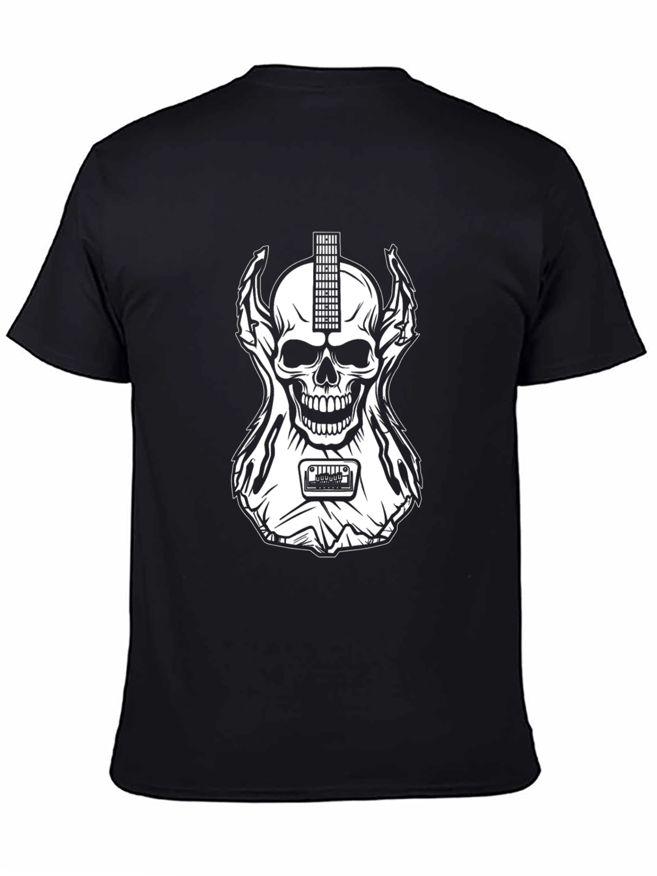 Black Skull Guitar Graphic T-Shirt - Rocker Style view 4