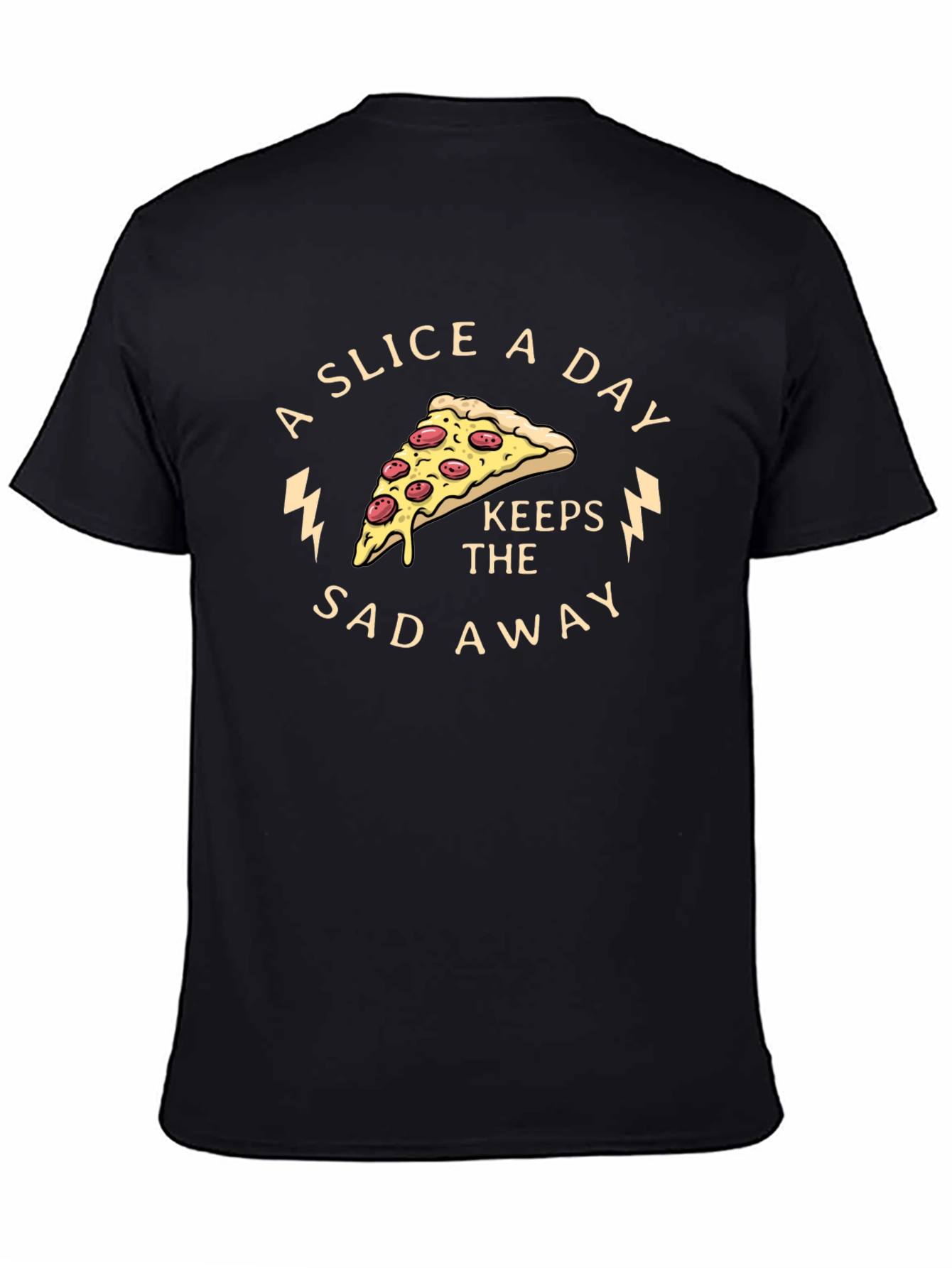 Black Pizza Slice Keeps the Sad Away Graphic Tee view 4