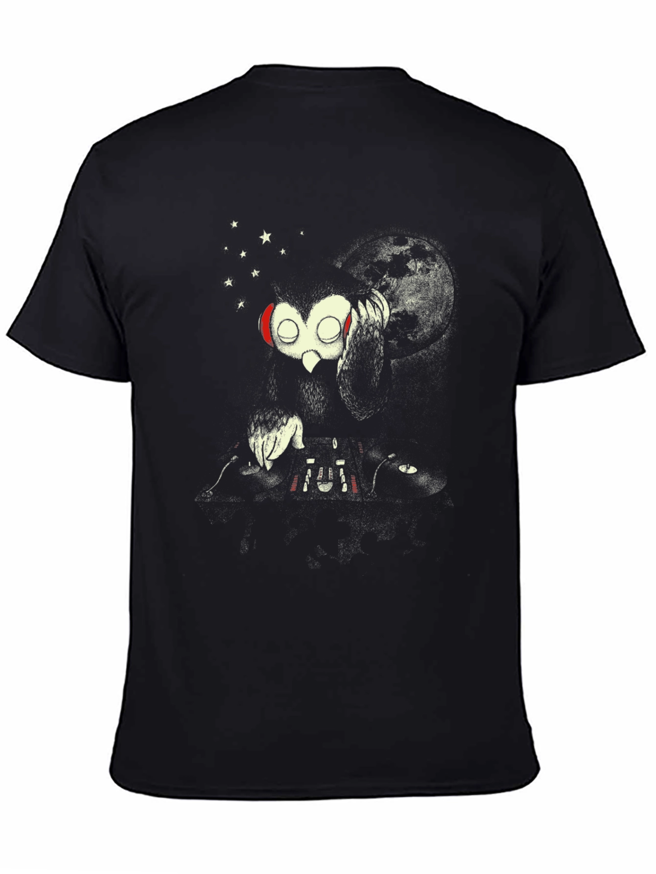 Black DJ Owl Graphic Tee - Black Cotton T-Shirt view 4