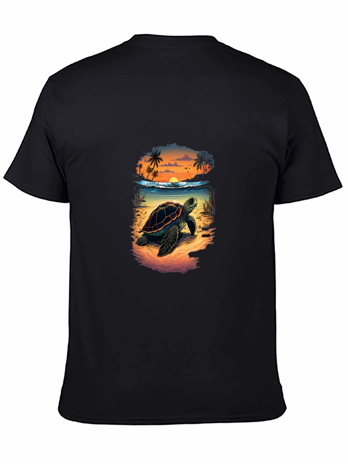 Black Sea Turtle Beach Sunset Graphic T-Shirt view 4