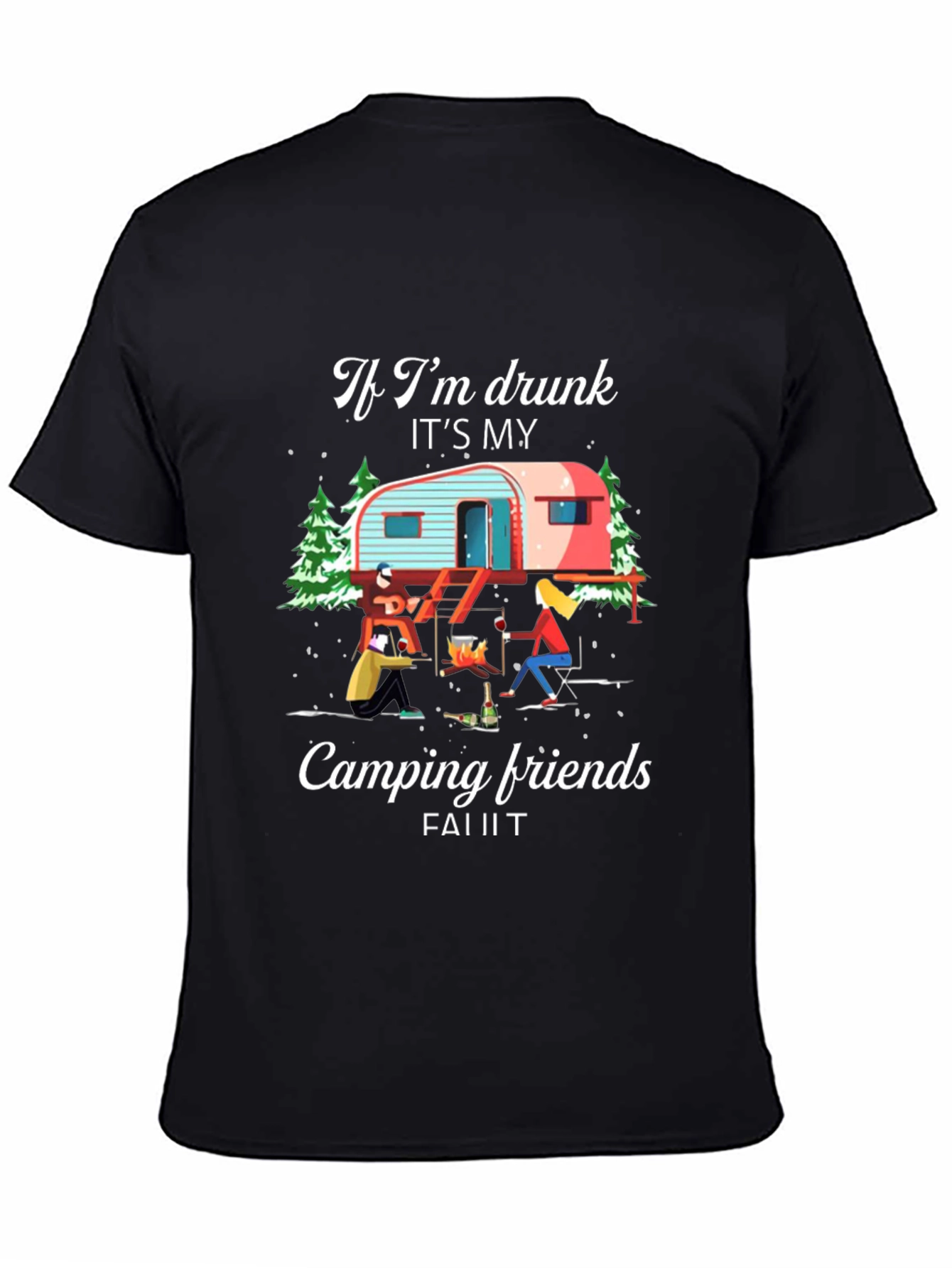 Black Funny Camping Friends Graphic Tee view 4