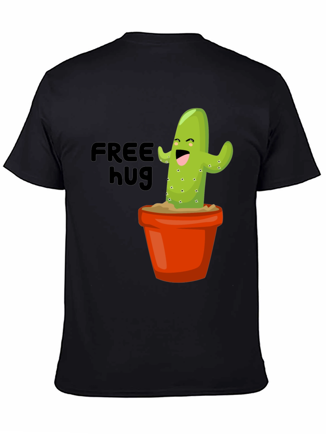 Black Funny Cactus T-Shirt - Free Hugs Graphic Tee view 4