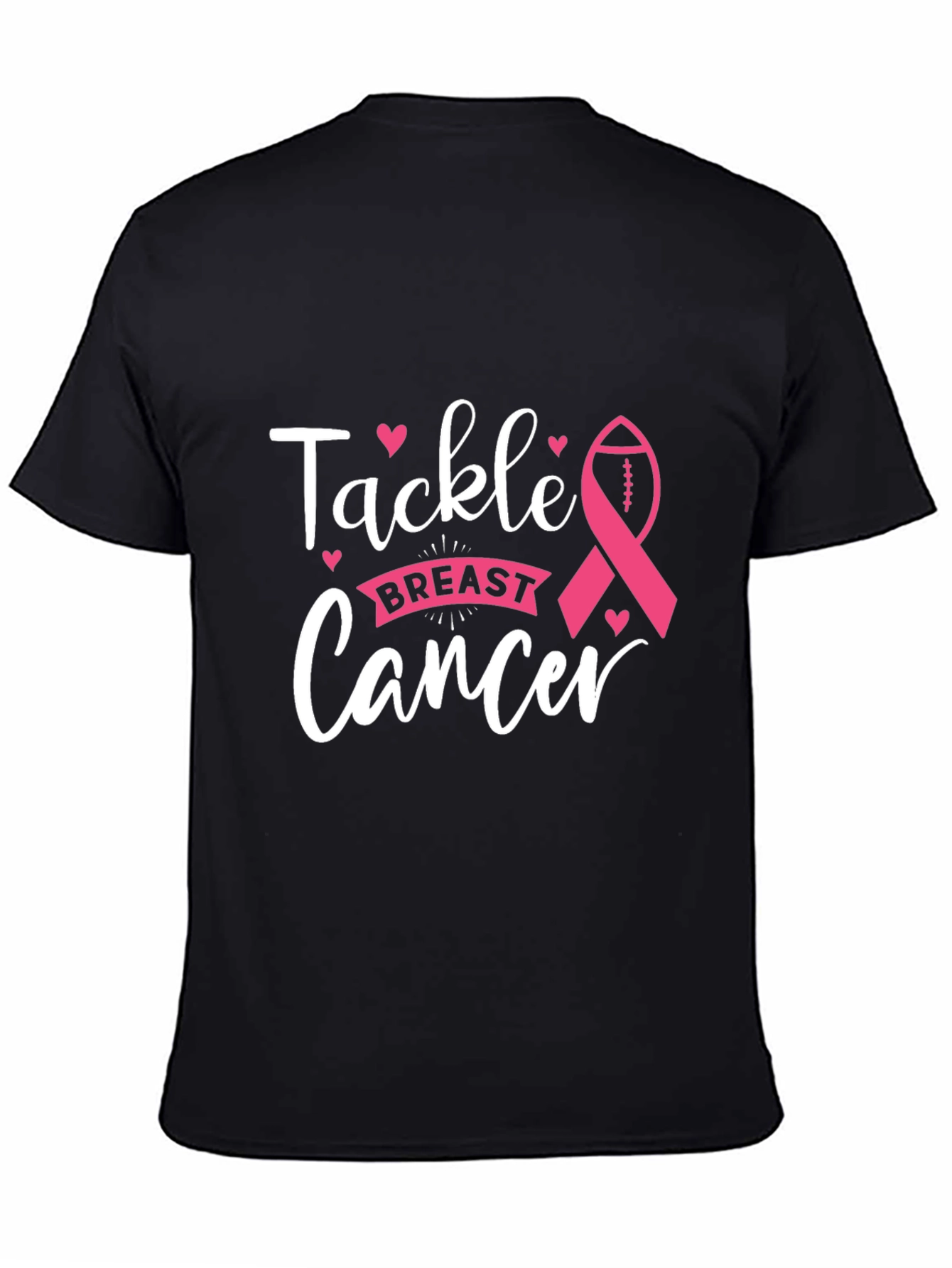Black Tackle Breast Cancer T-Shirt, Awareness Ribbon Football Tee view 4