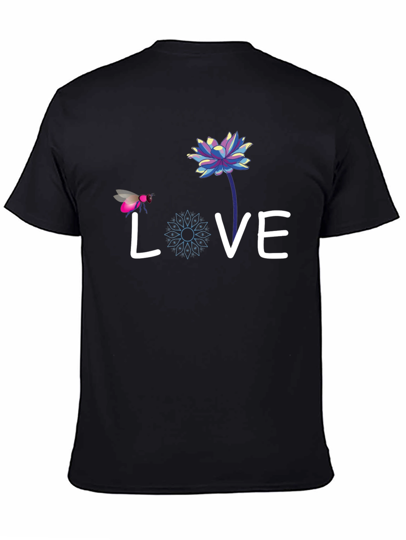 Black Love Bee Lotus Graphic Tee - Black Cotton view 4