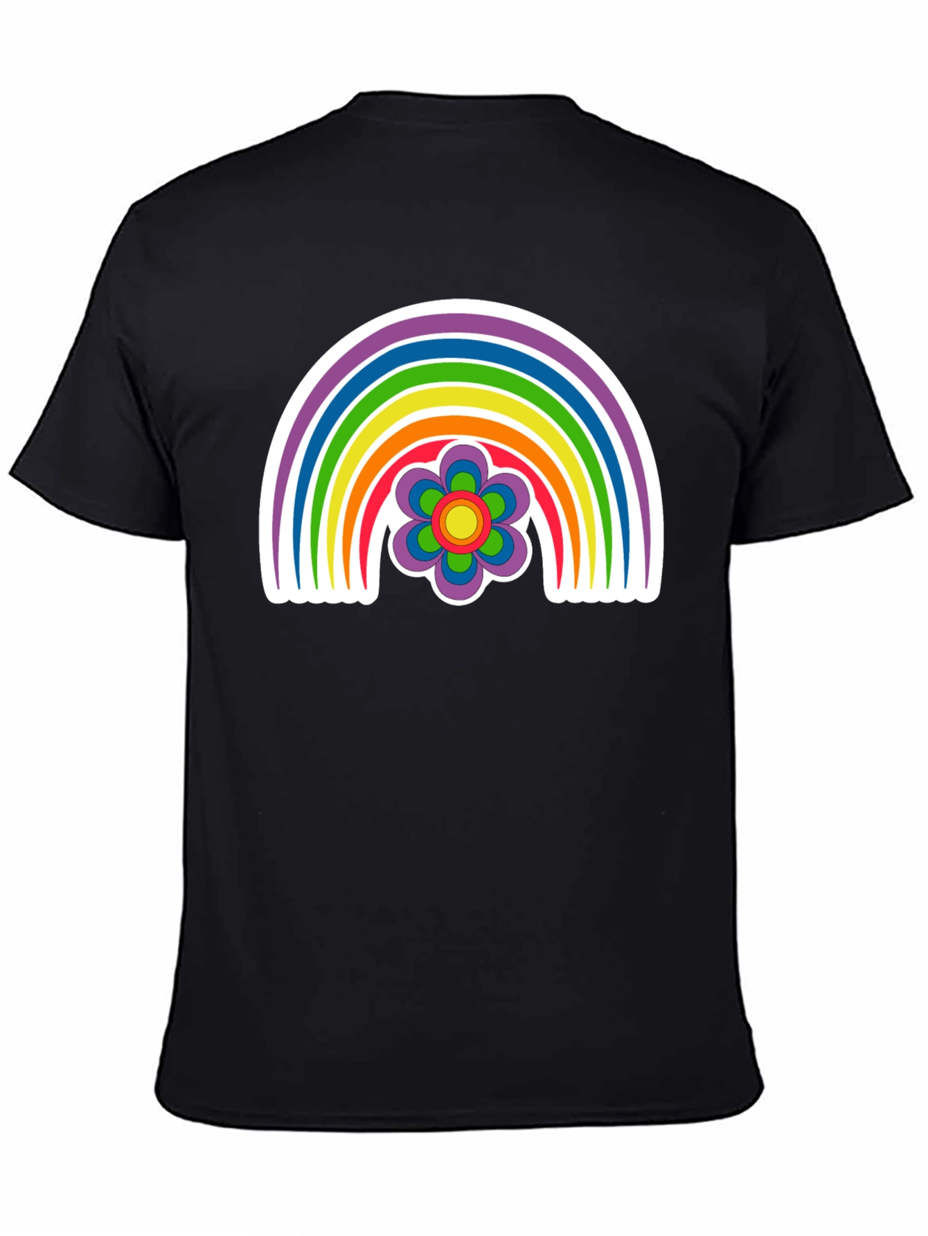 Black Retro Rainbow Flower Graphic Tee - Black view 4