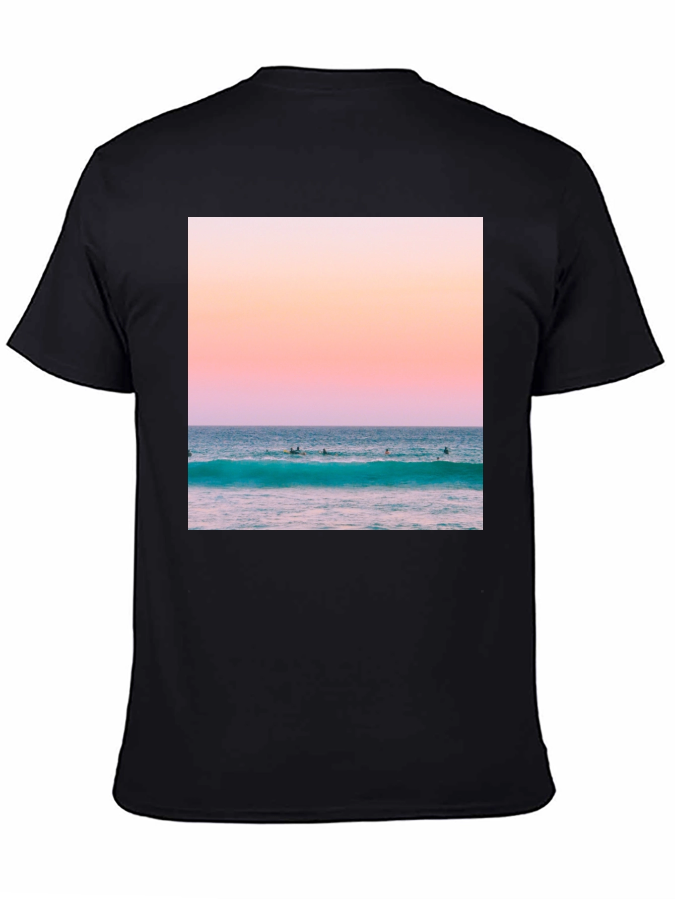 Black Sunset Ocean Wave Graphic T-Shirt view 4