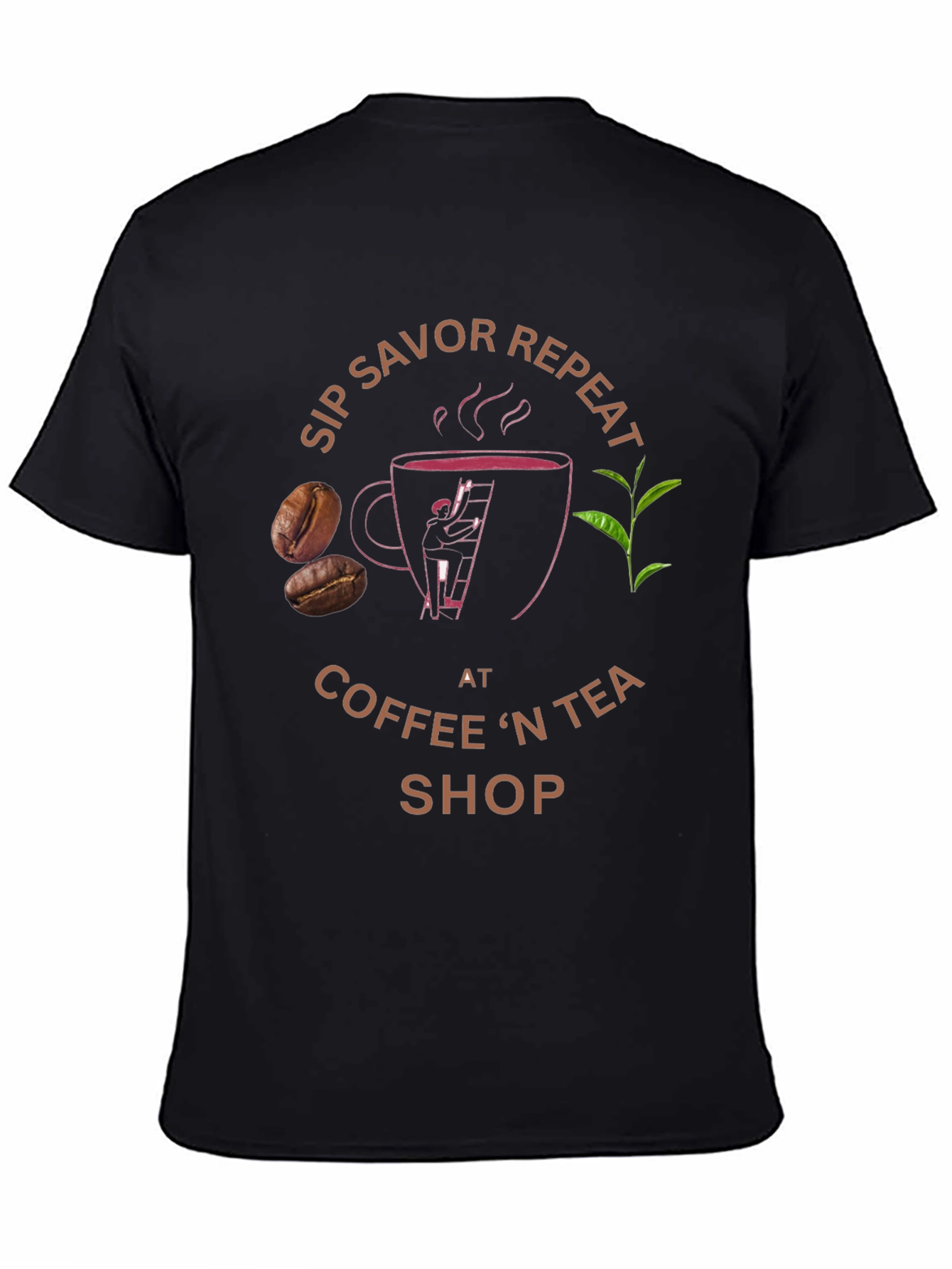 Black Sip Savor Repeat Coffee & Tea T-Shirt view 4