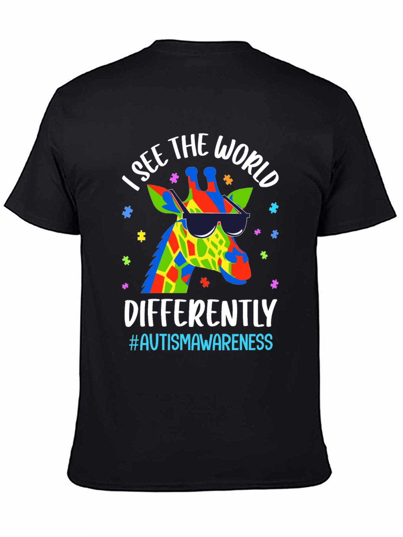 Black Autism Awareness Giraffe T-Shirt  view 4