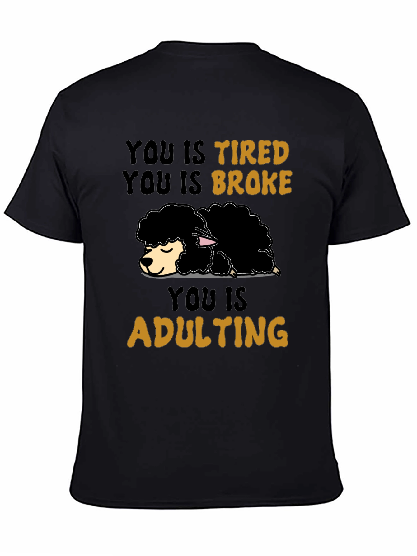 Black Tired Broke Adulting Sheep Graphic Tee view 4