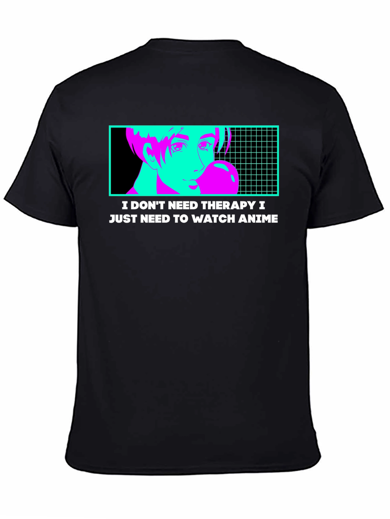 Black Anime Therapy T-Shirt - Black Graphic Tee view 4