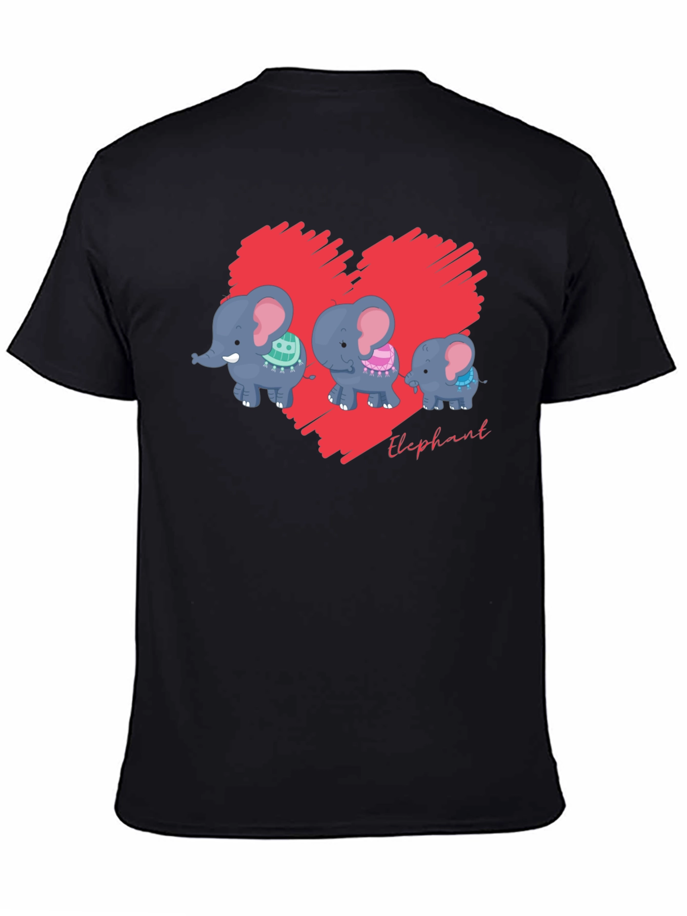 Black Elephant Family Heart Graphic Black T-Shirt view 4