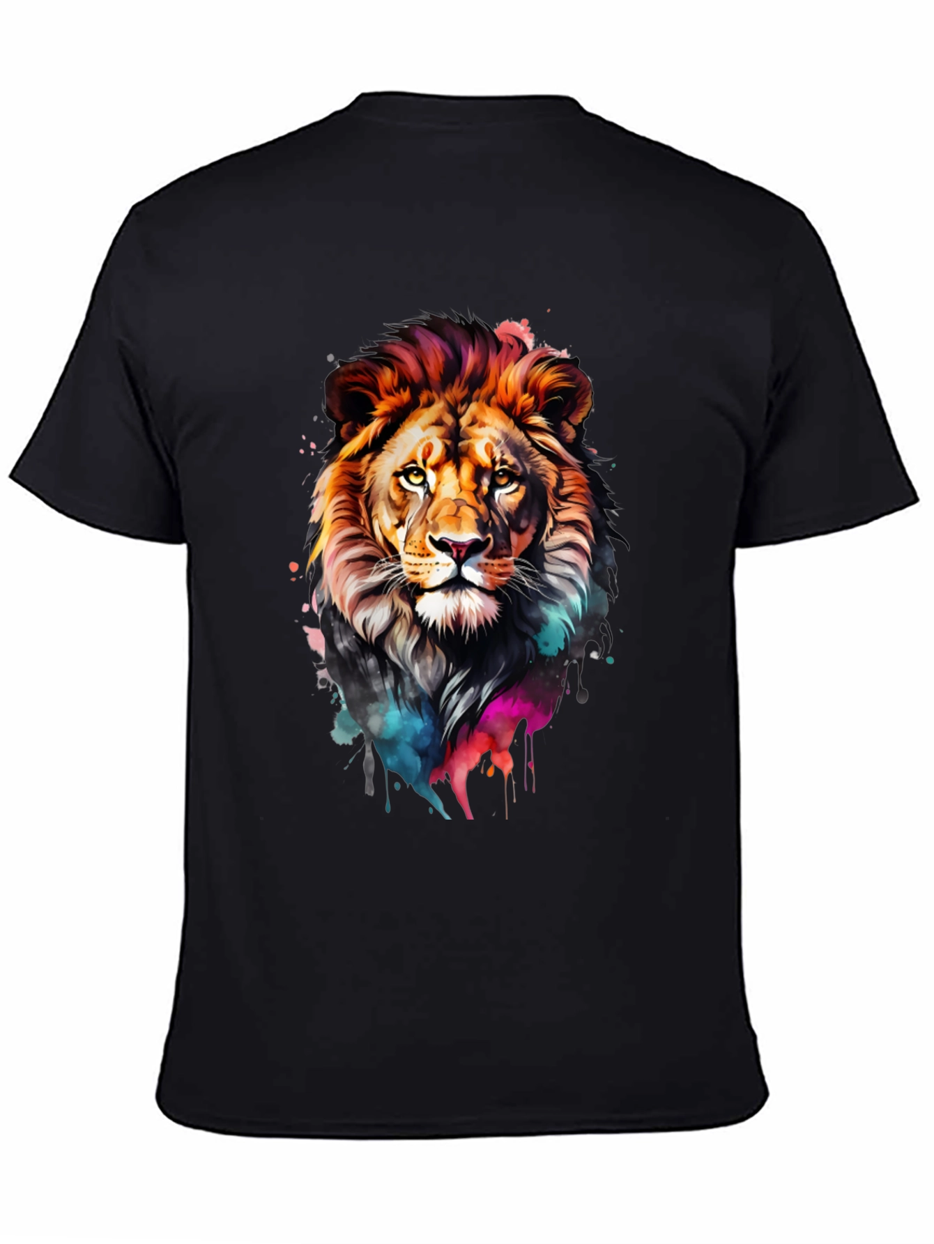 Black Vibrant Lion Graphic Black T-Shirt view 4