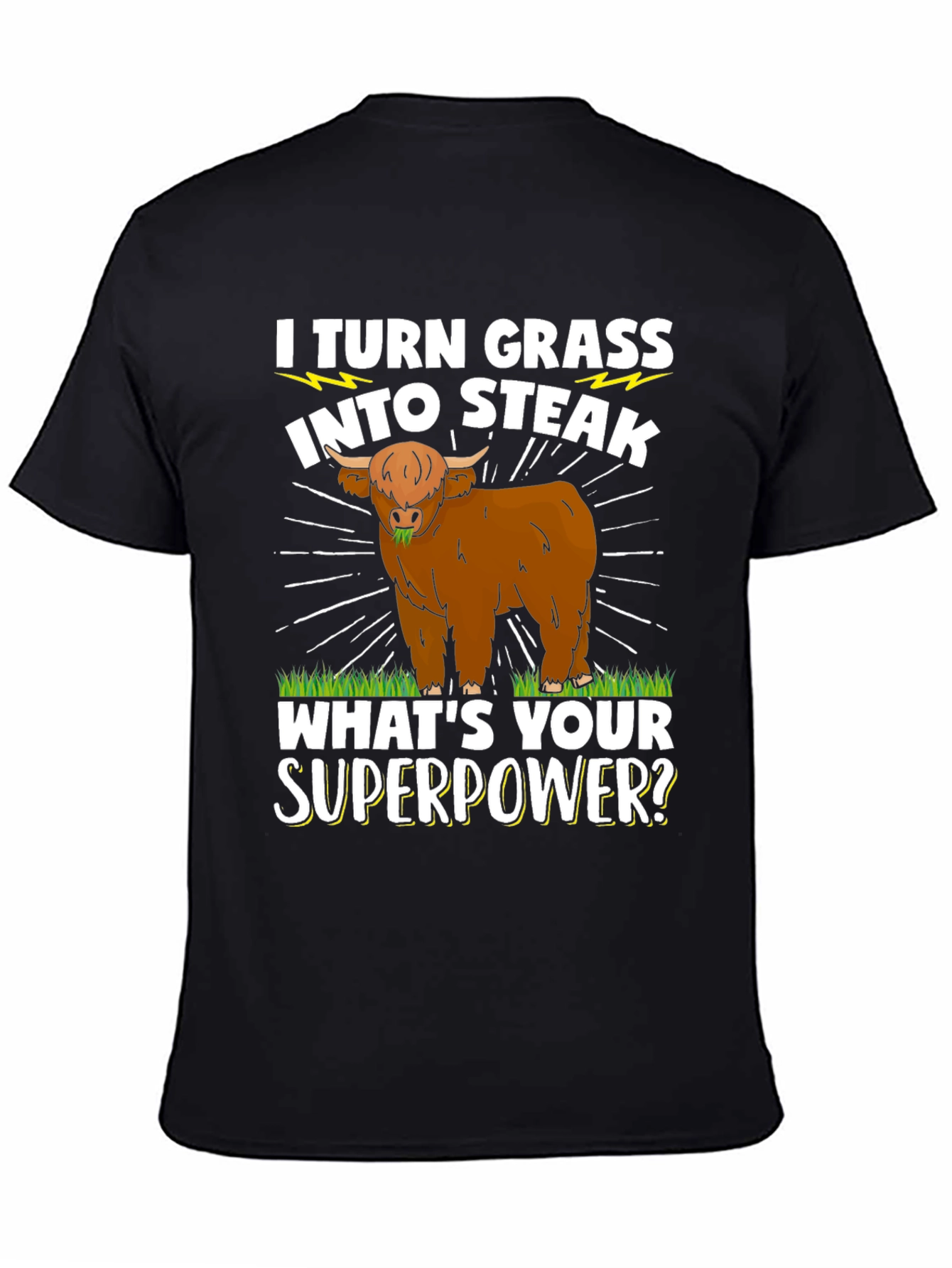 Black I Turn Grass Into Steak T-Shirt - Funny Cow Tee view 4