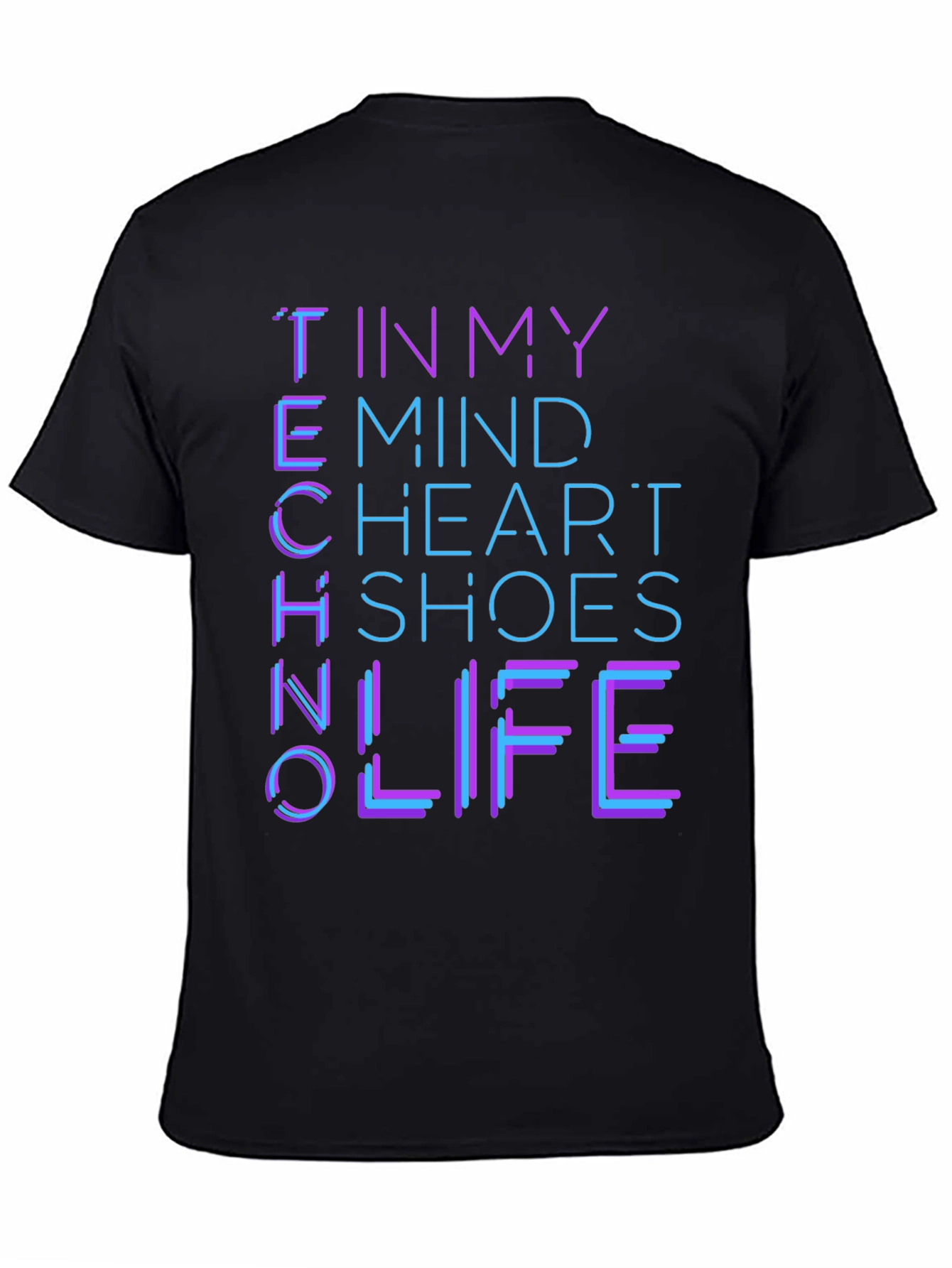 Black Techno Mind Heart Shoes Life Graphic Tee - Black view 4