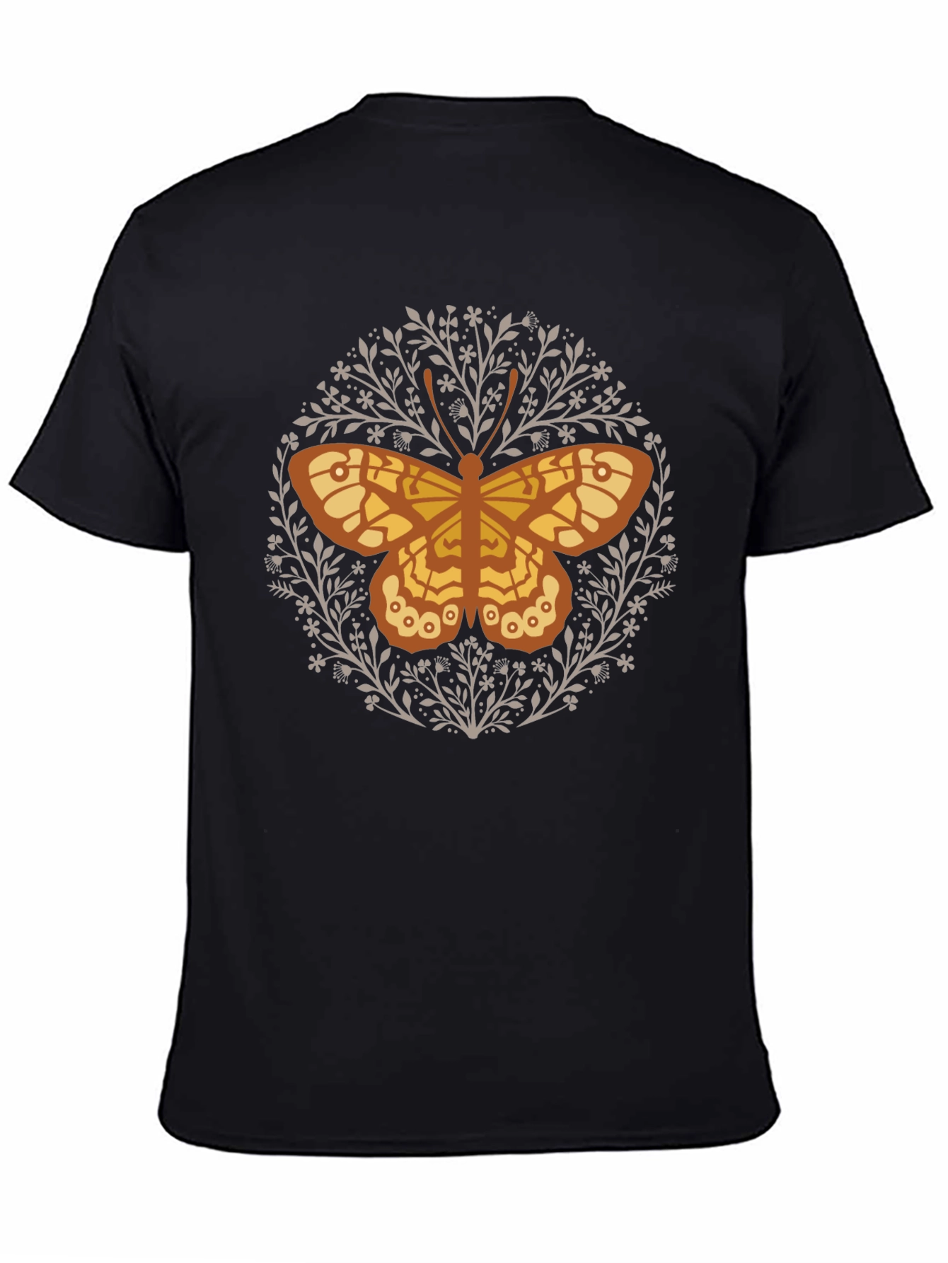 Black Butterfly Floral Graphic Tee - Black Cotton T-Shirt view 4