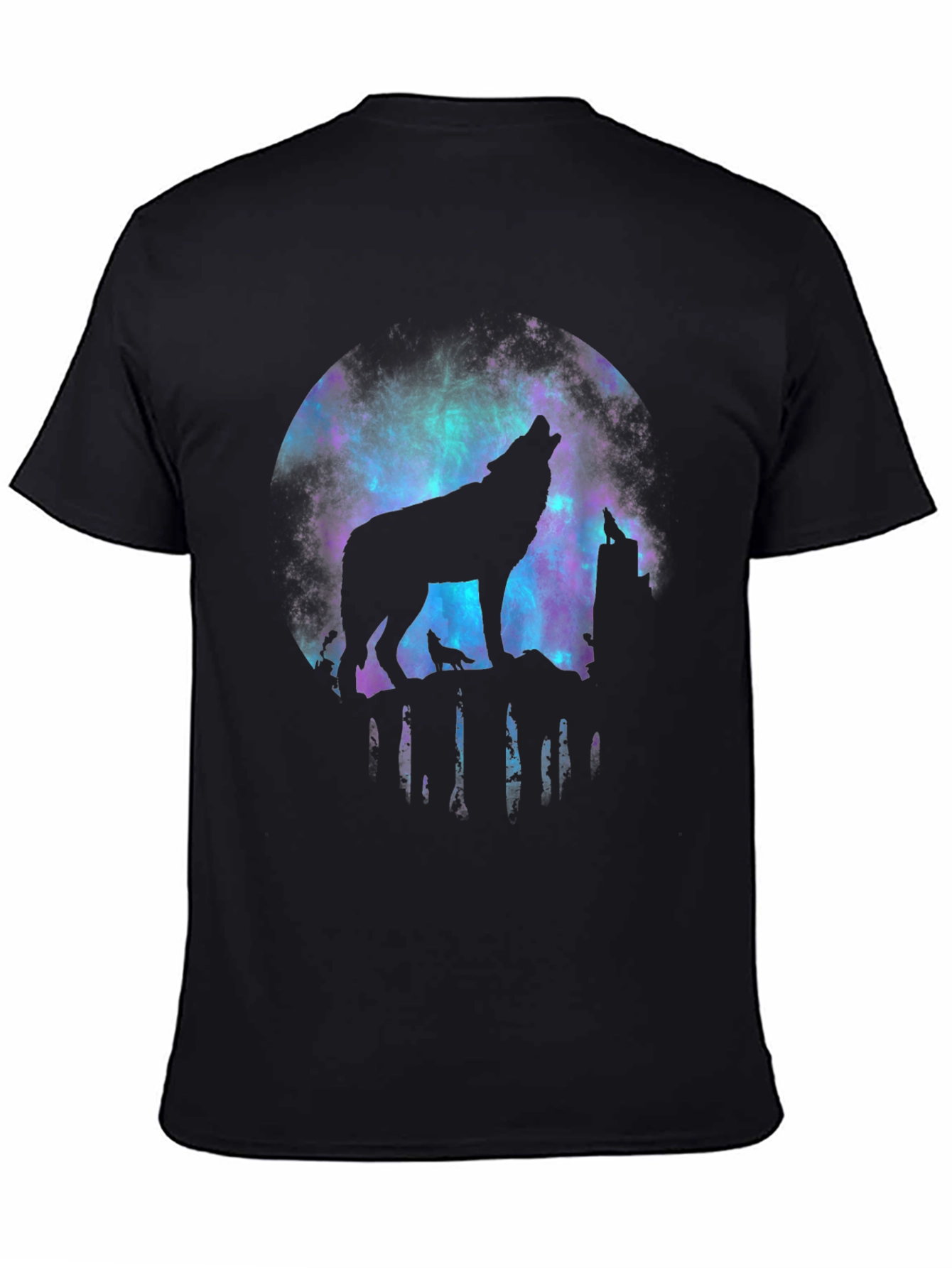 Black Wolf Howling Galaxy Graphic Tee - Black view 4