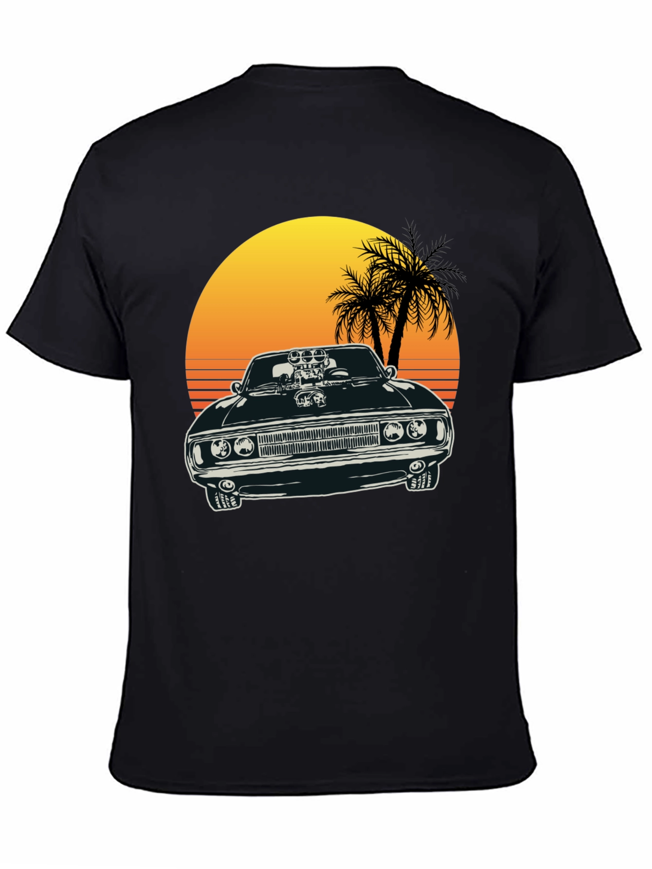 Black Muscle Car Sunset T-Shirt view 4