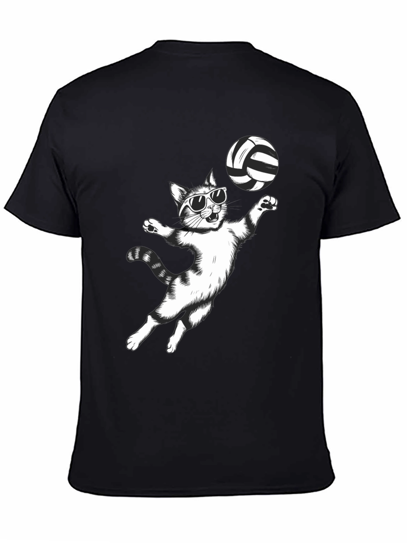 Black Volleyball Cat Graphic Tee - Funny T-Shirt view 4