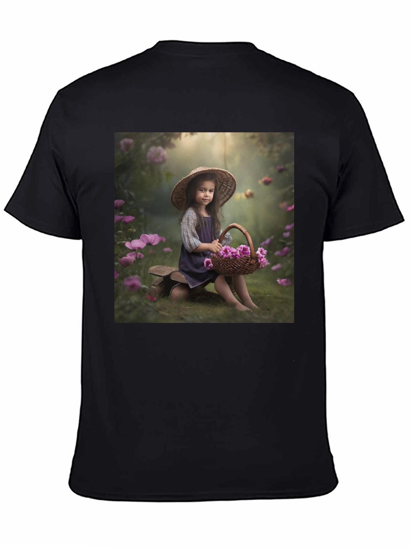 Black Charming Girl with Flowers T-Shirt view 4