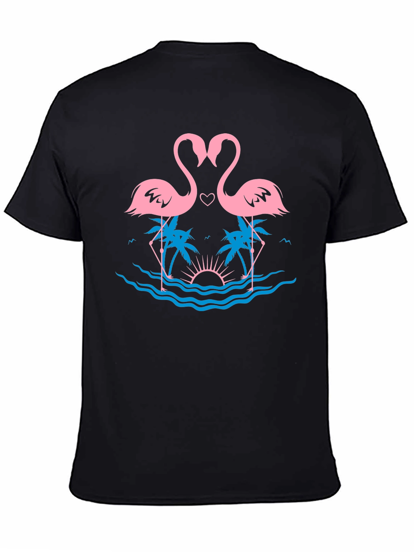 Black Tropical Flamingo Love T-Shirt view 4