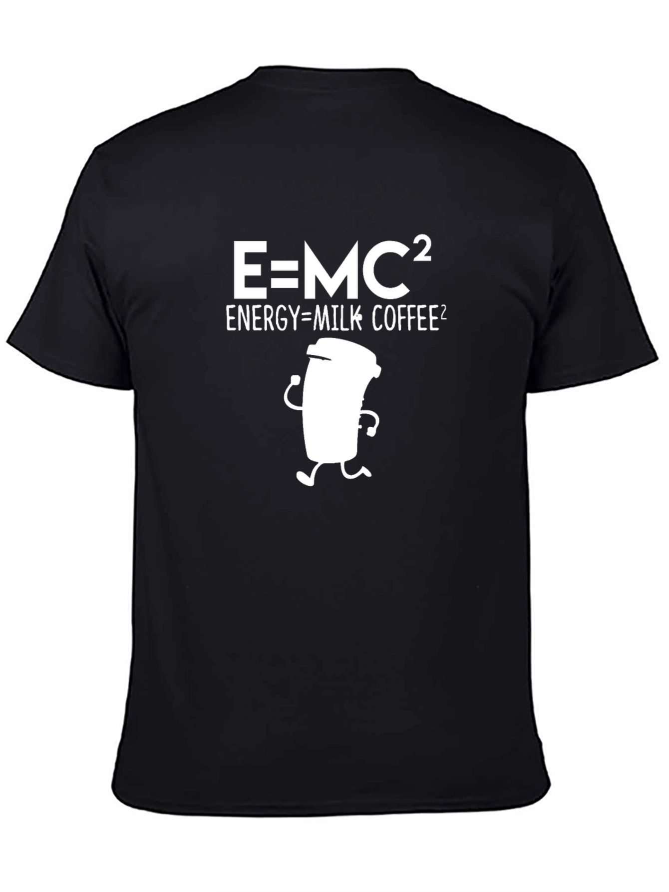 Black E=MC2 Energy Milk Coffee T-Shirt - Mens Funny Geeky Tee view 4
