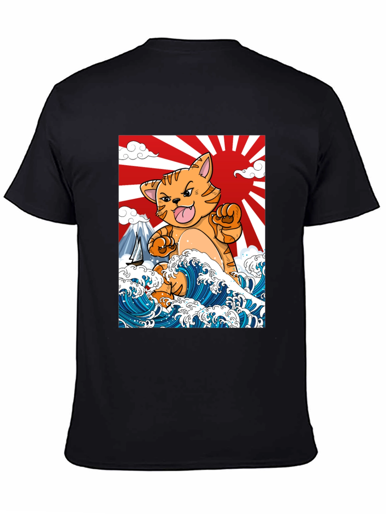 Black Kaiju Cat T-Shirt - Japanese Wave Art view 4
