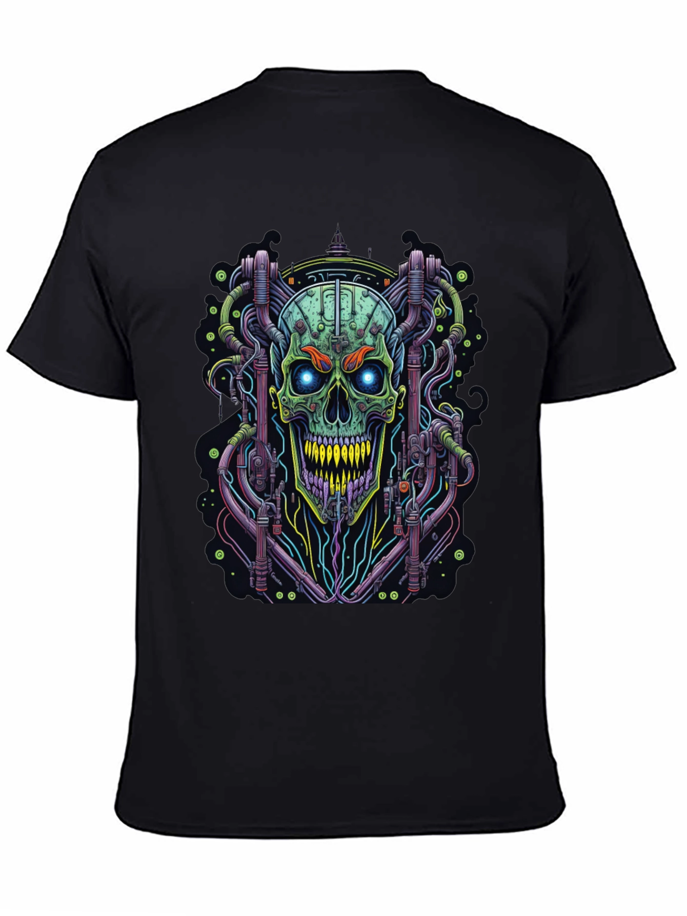 Black Cyberpunk Skull Graphic Tee - Edgy Design view 4