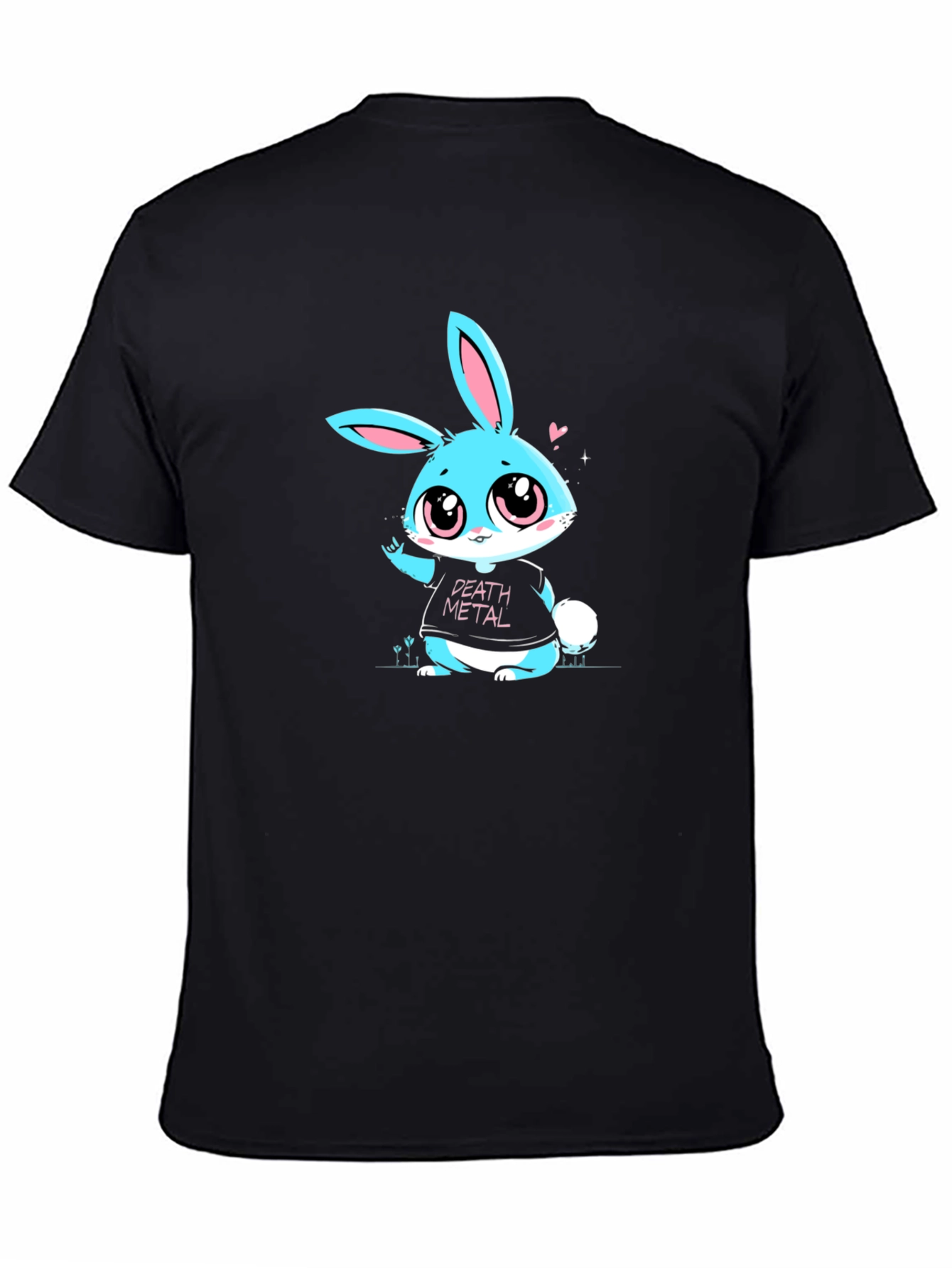 Black Death Metal Bunny T-Shirt - Black Cotton Tee view 4