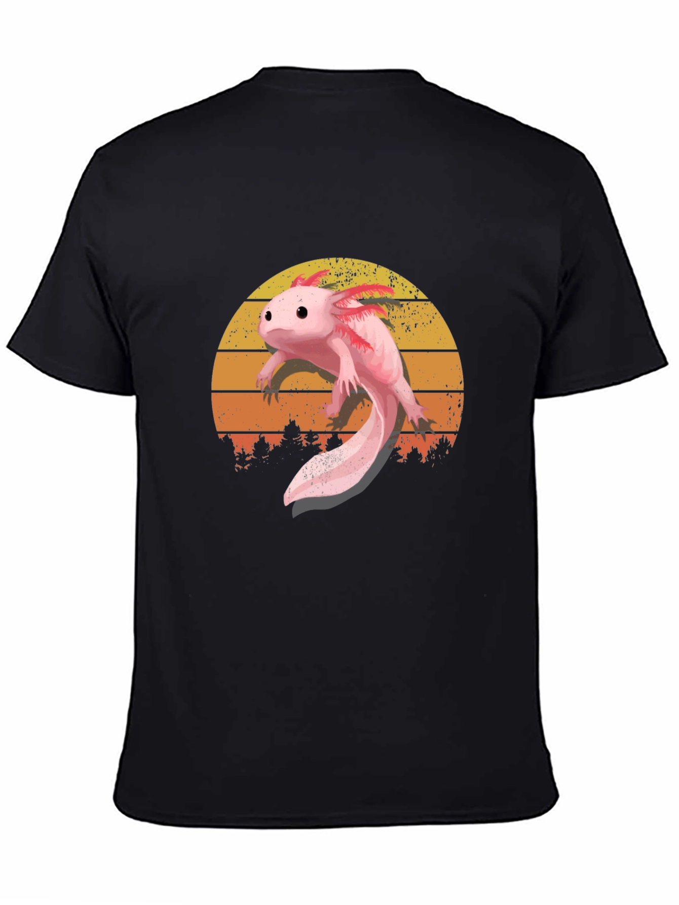 Black Axolotl Sunset Graphic Tee - Black Cotton T-Shirt view 4