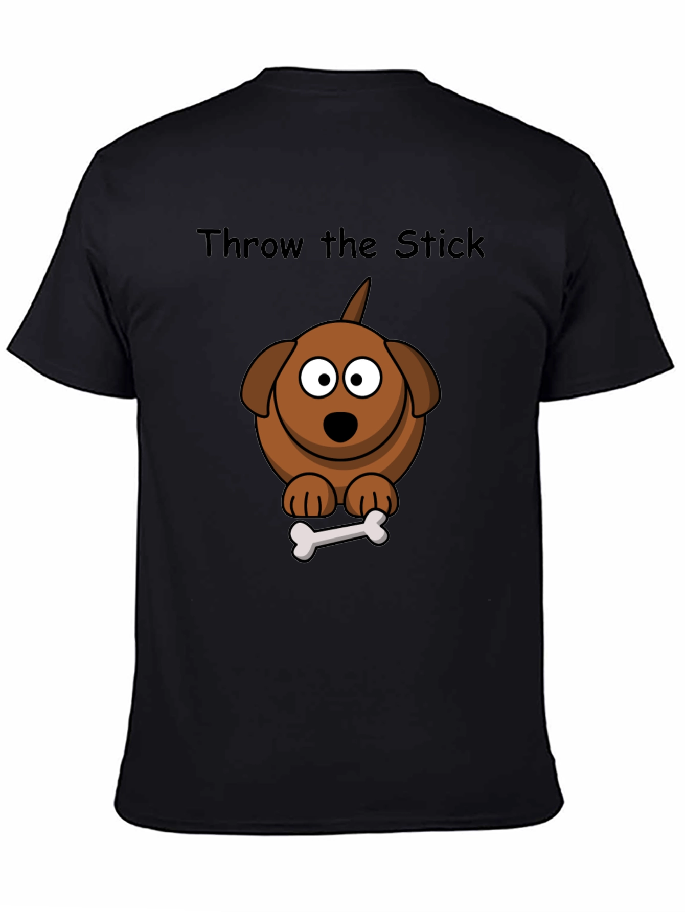 Black Throw the Stick Dog Cartoon T-Shirt - Playful Graphic Tee view 4