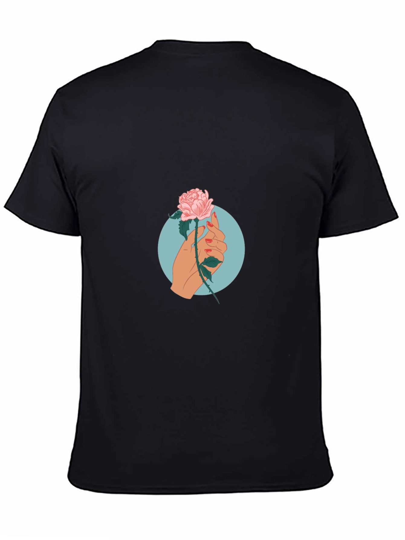 Black Rose Hand Graphic Print Tee - Casual Black T-Shirt view 4