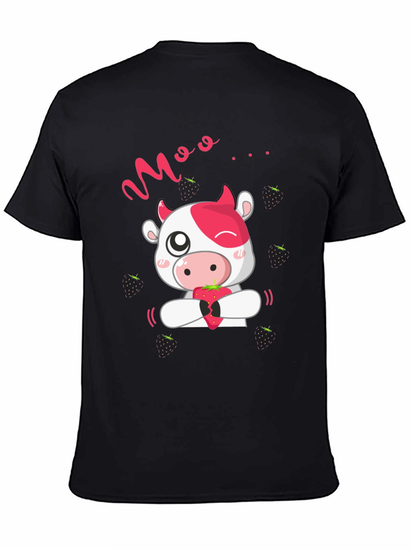 Black Moo Strawberry Cow Black T-Shirt view 4