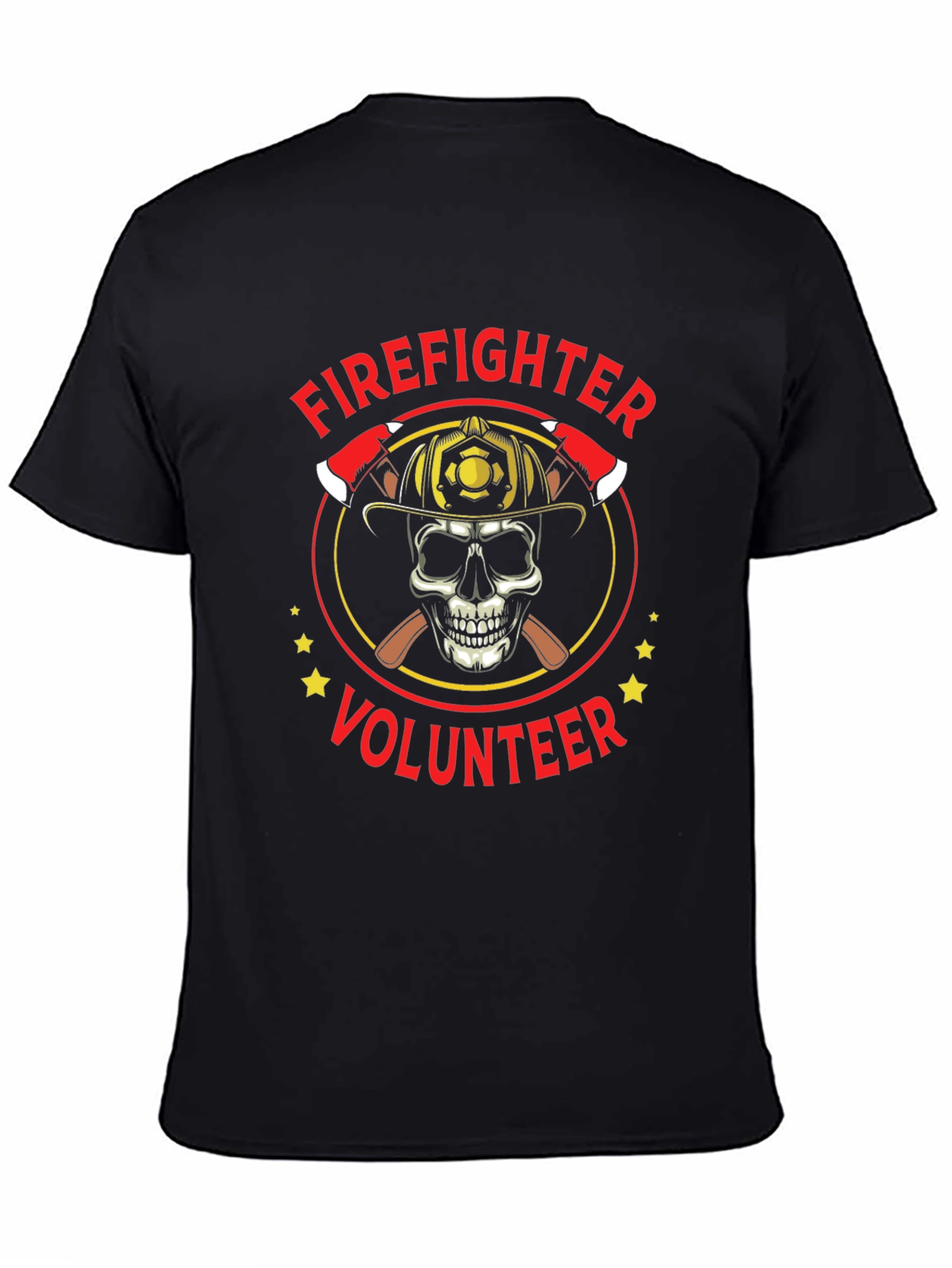 Black Firefighter Volunteer Skull Graphic Tee - Black Cotton Shirt view 4