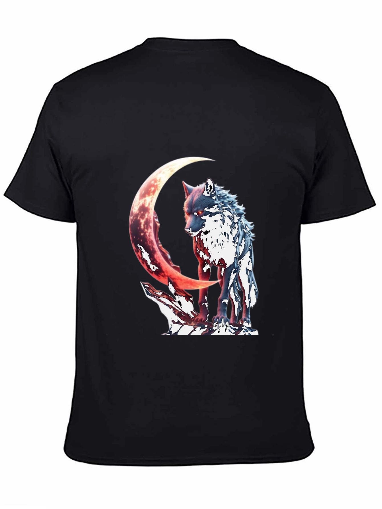 Black Wolf & Crescent Moon Graphic T-Shirt view 4
