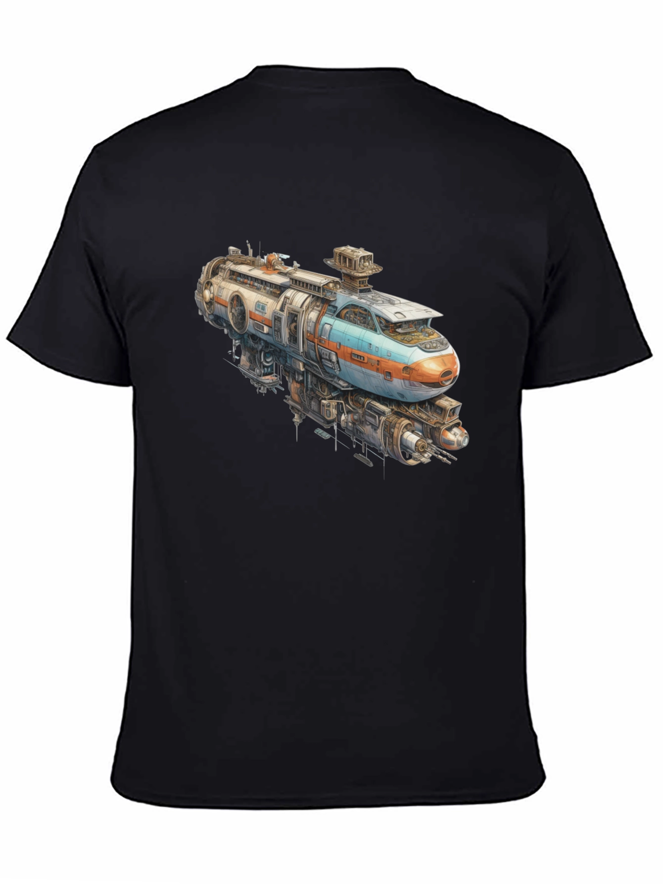Black Futuristic Train Graphic Tee - Sci-Fi Style view 4
