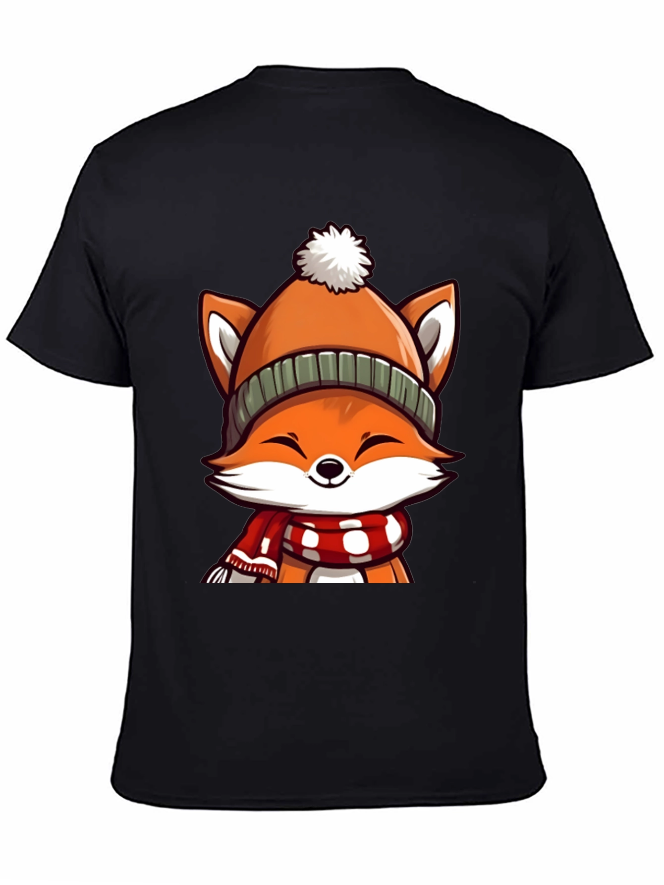 Black Winter Fox Graphic Tee - Cute Cartoon Animal Shirt view 4