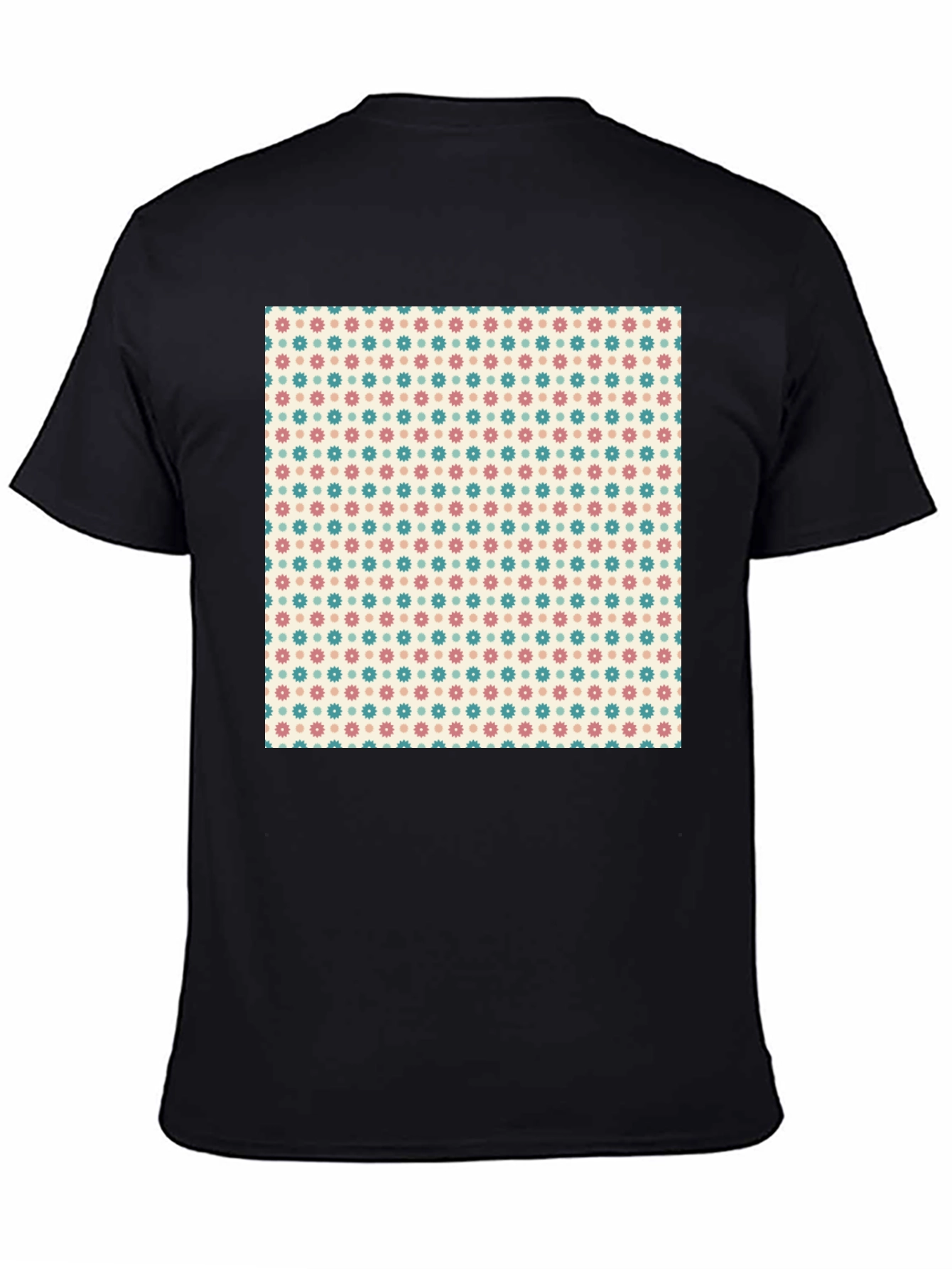 Black Retro Floral Pattern Black T-Shirt view 4