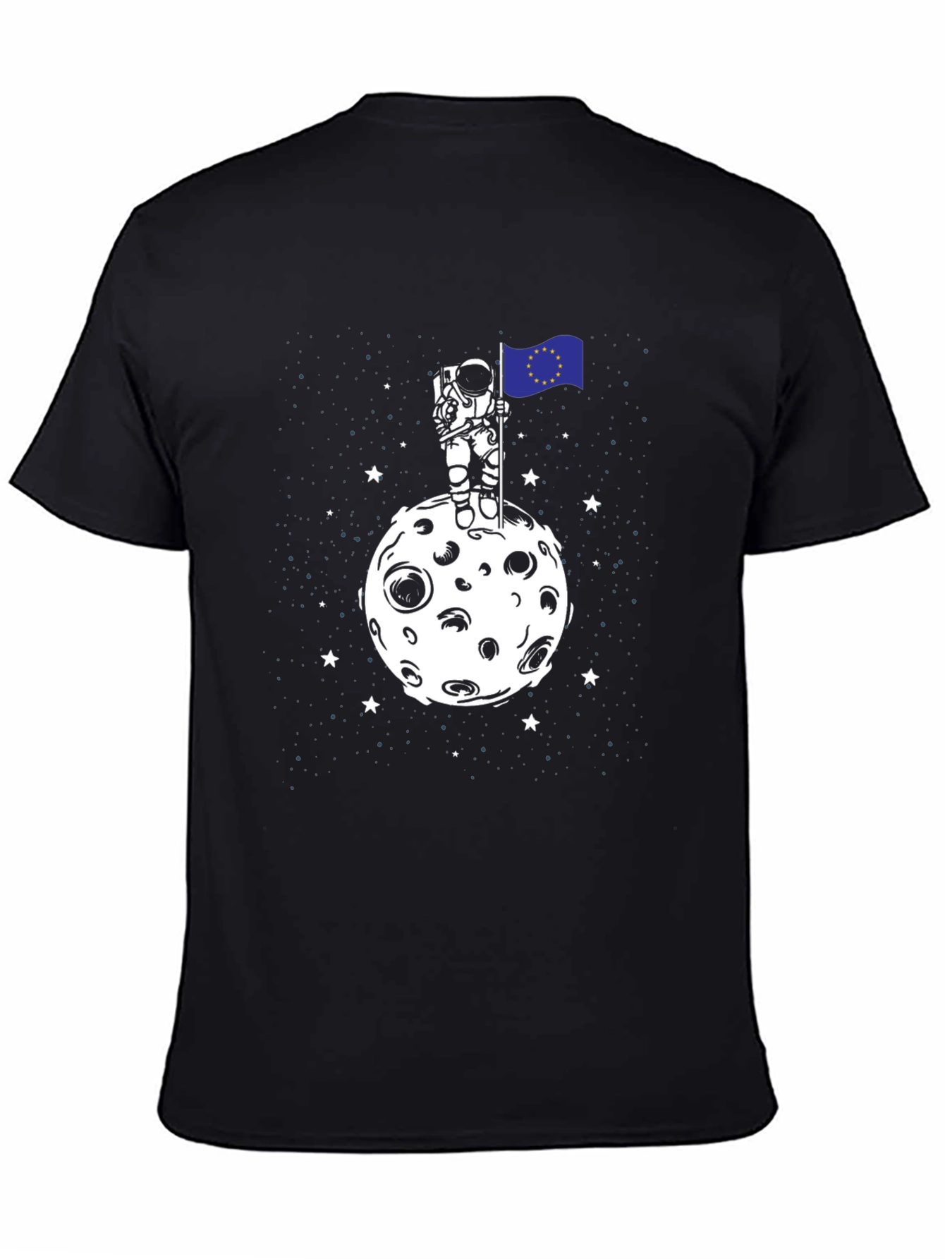 Black Astronaut EU Flag Moon T-Shirt - Space Graphic Tee view 4