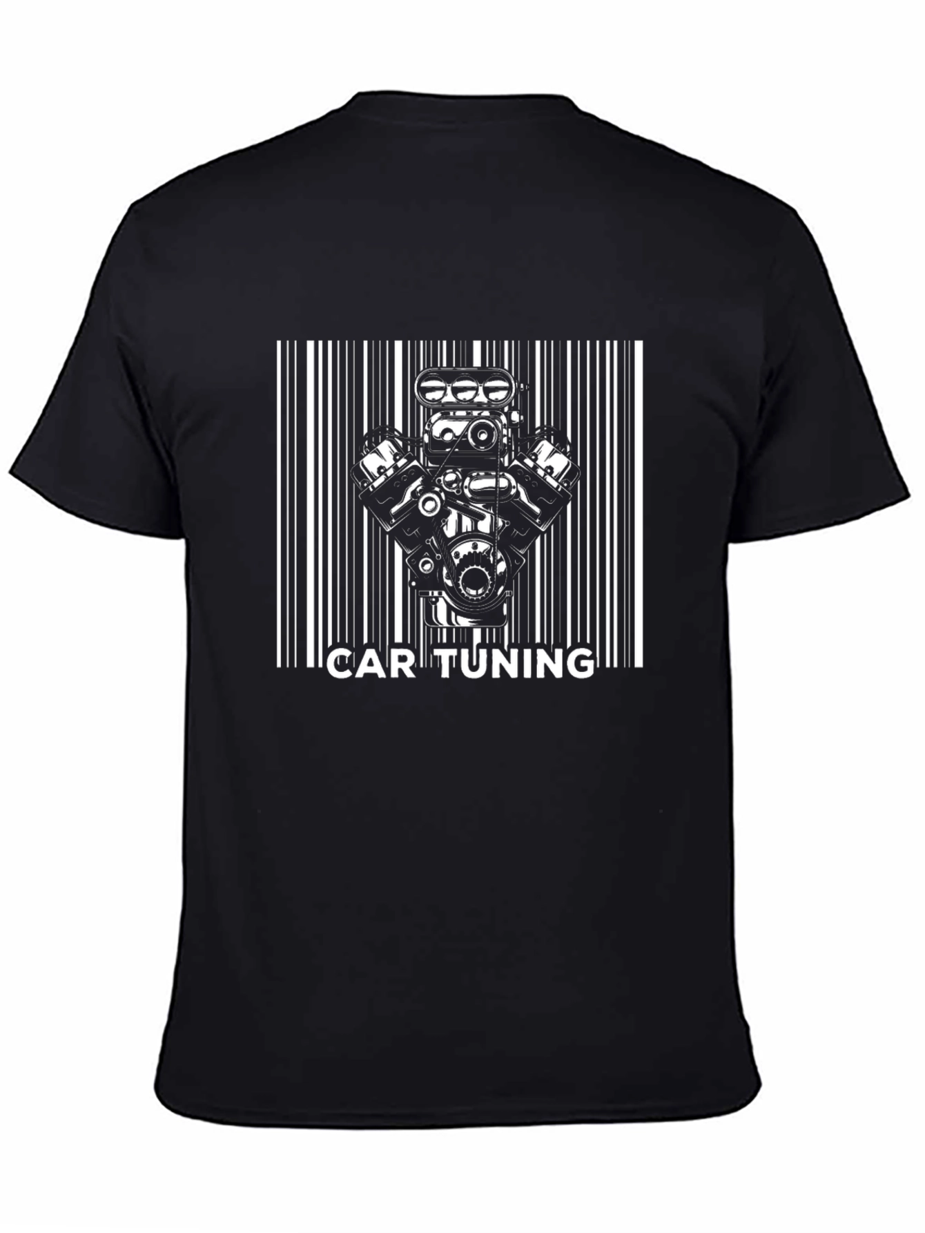 Black Car Tuning Engine Barcode T-Shirt view 4