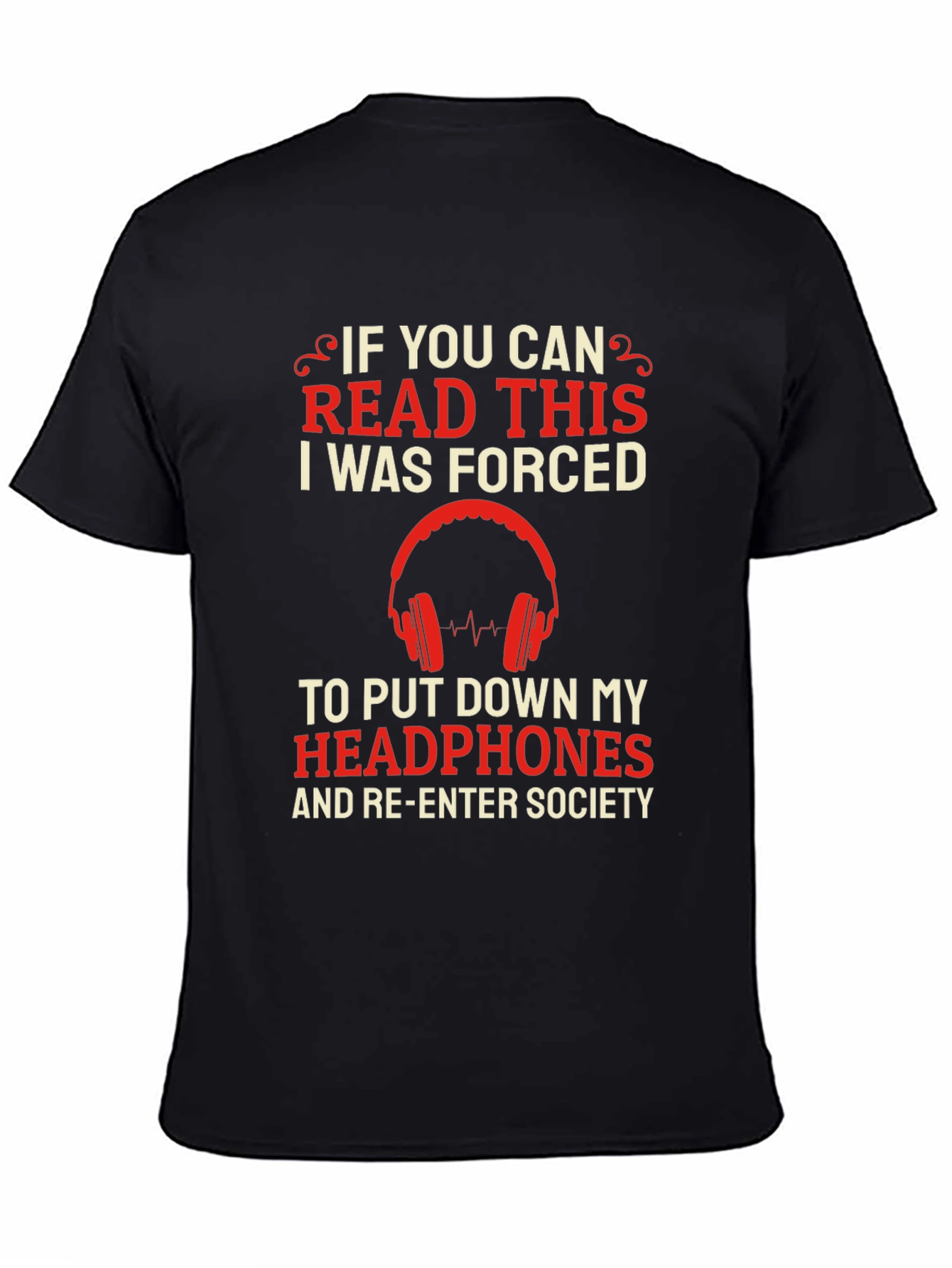 Black If You Can Read This Headphones Tee view 4